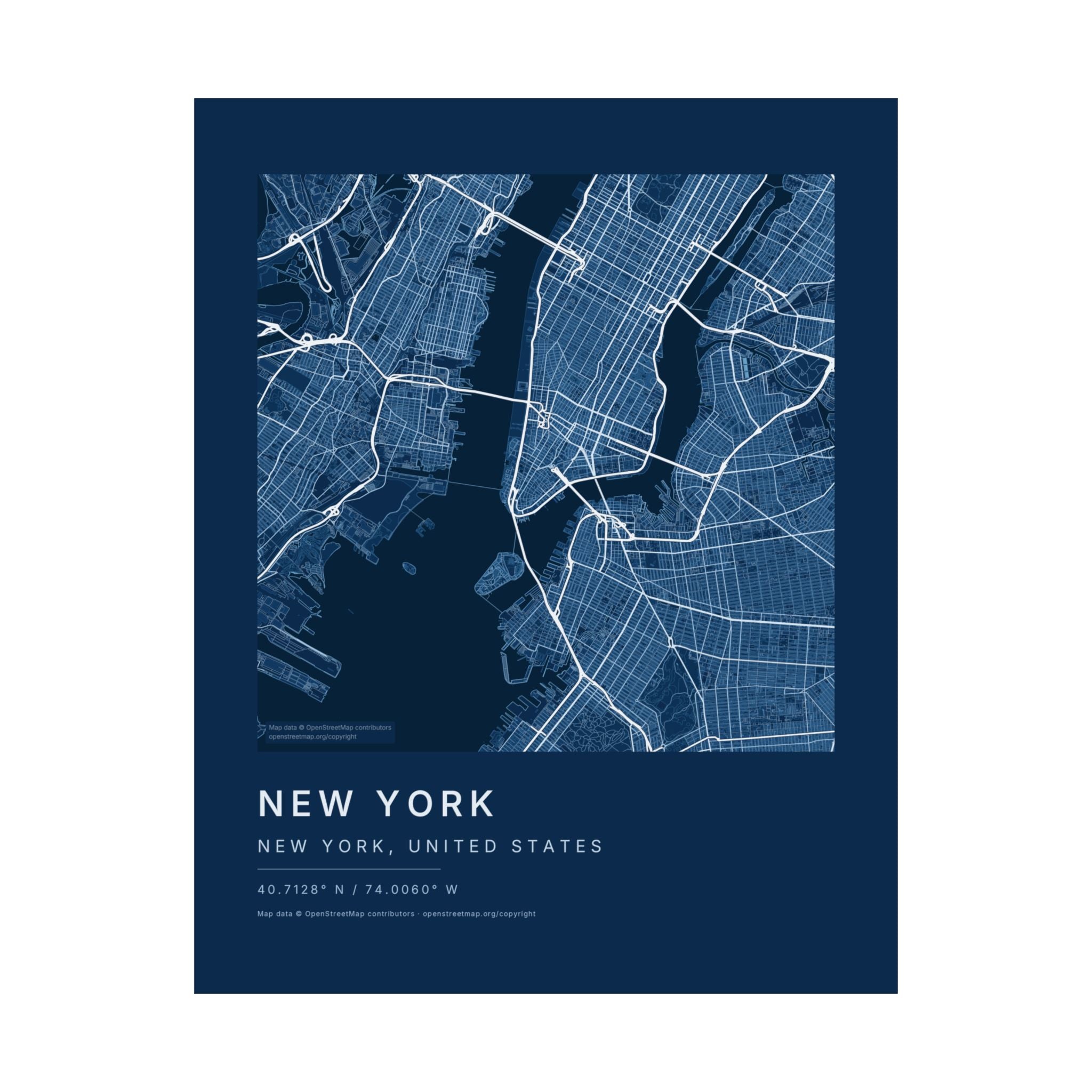 New York, New York City Map Print — Blueprint Navy Street Map Wall Art