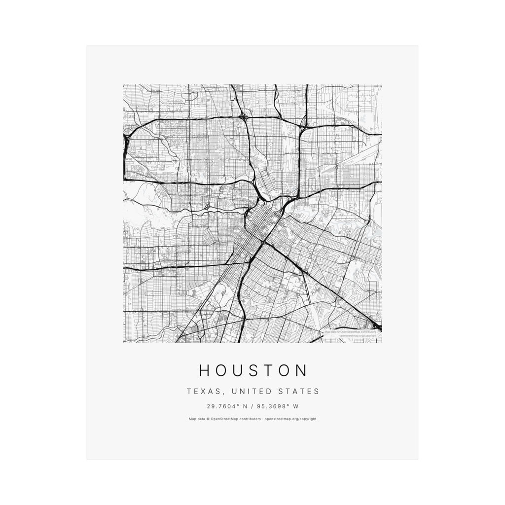 Houston, Texas City Map Print — Minimalist Street Map Wall Art