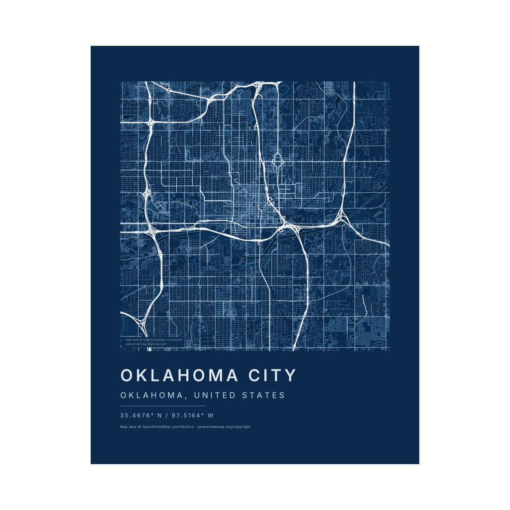 Oklahoma City, Oklahoma City Map Print — Blueprint Navy Street Map Wall Art