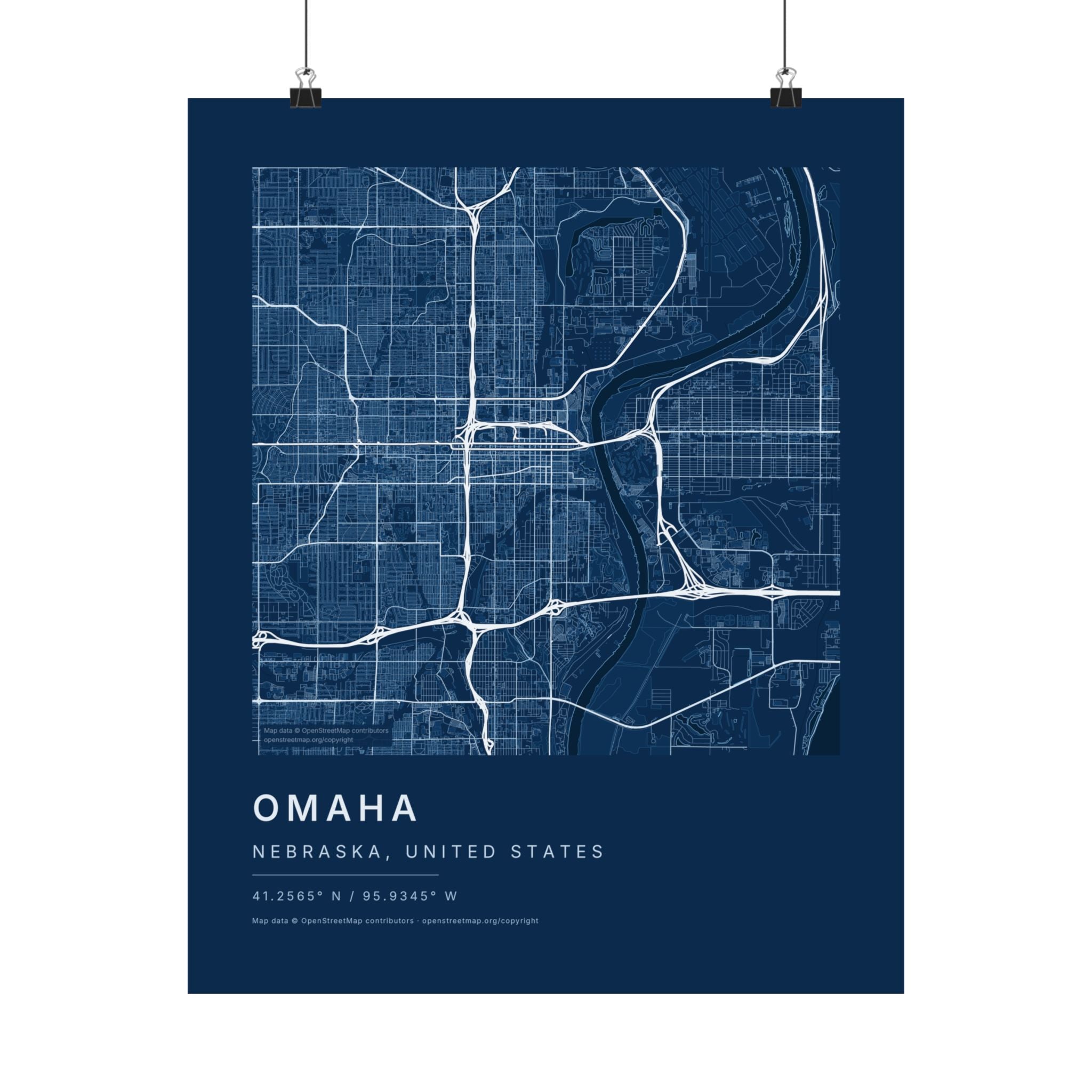 Omaha, Nebraska City Map Print — Blueprint Navy Street Map Wall Art