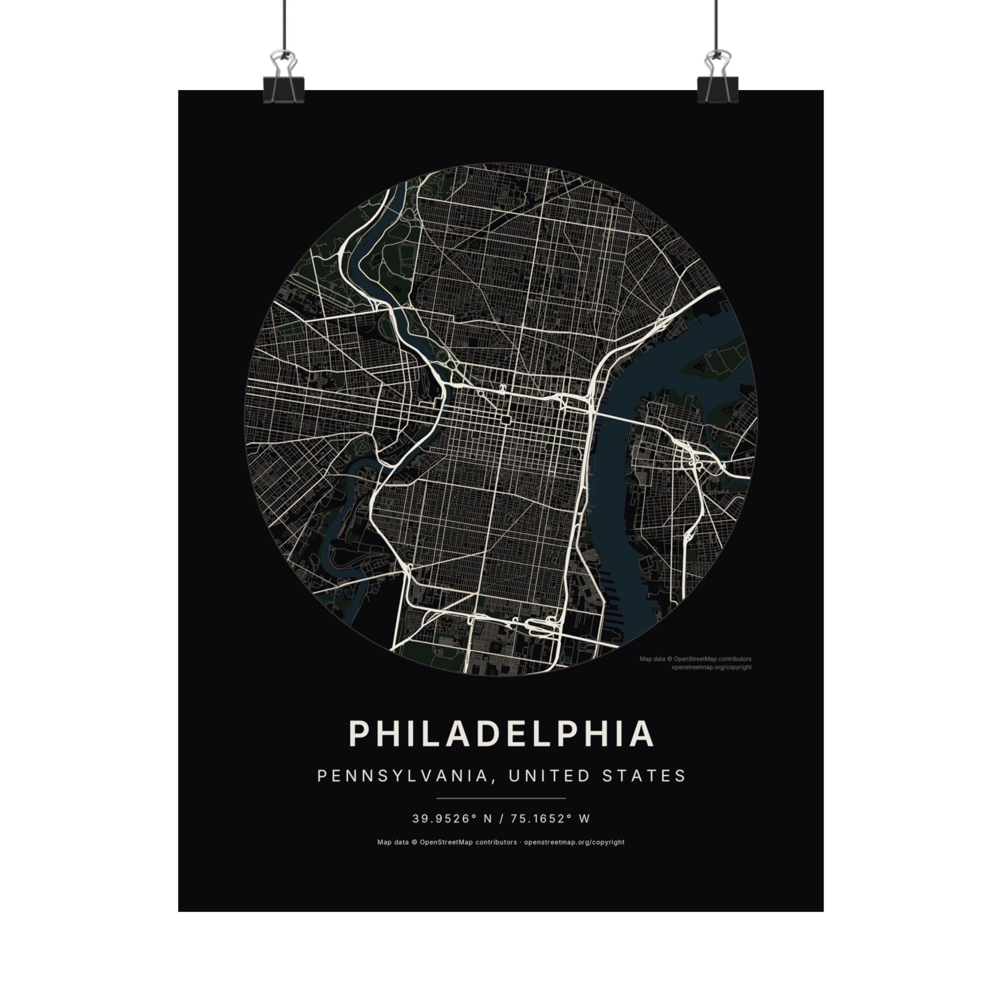 Philadelphia, Pennsylvania City Map Print — Noir Black Street Map Wall Art