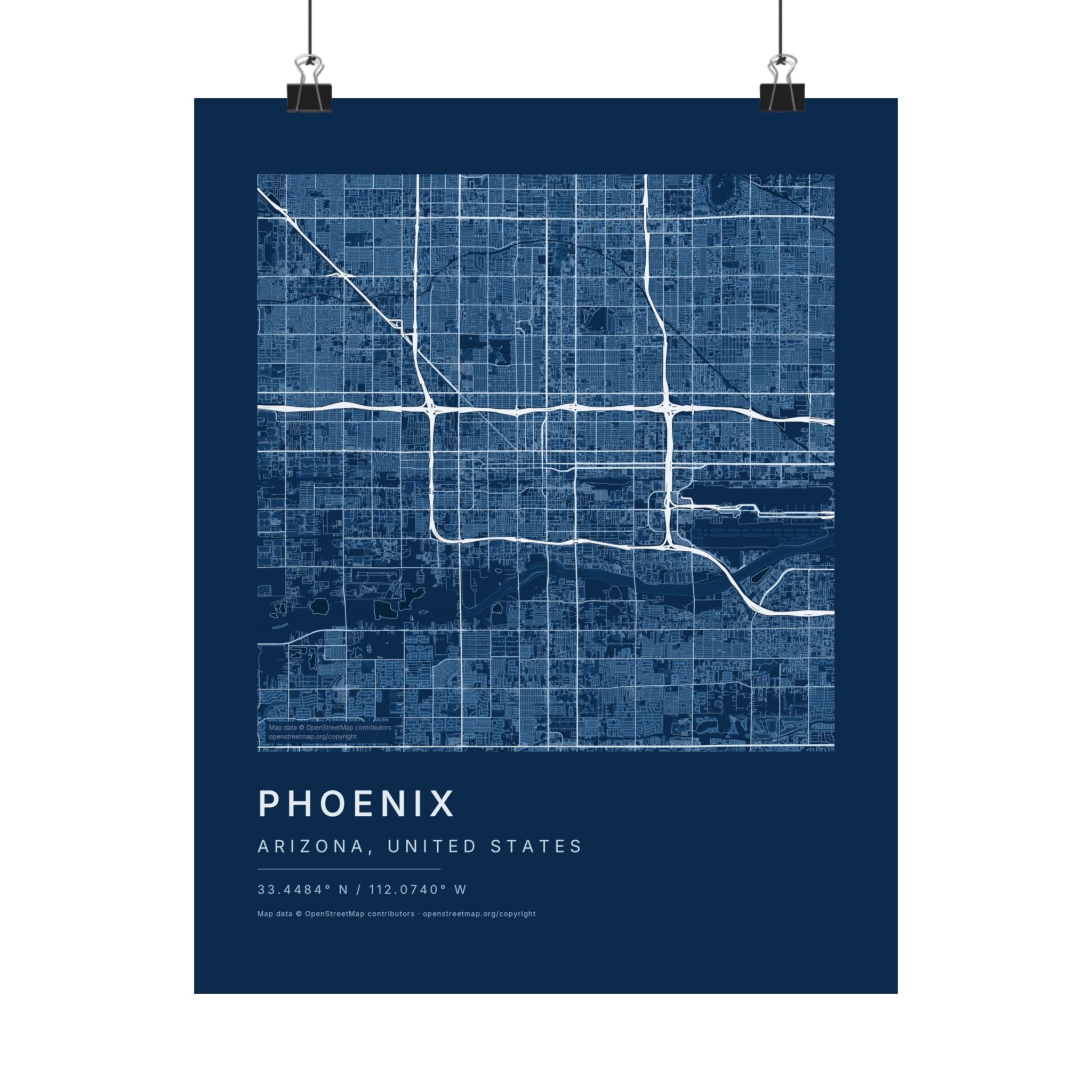 Phoenix, Arizona City Map Print — Blueprint Navy Street Map Wall Art
