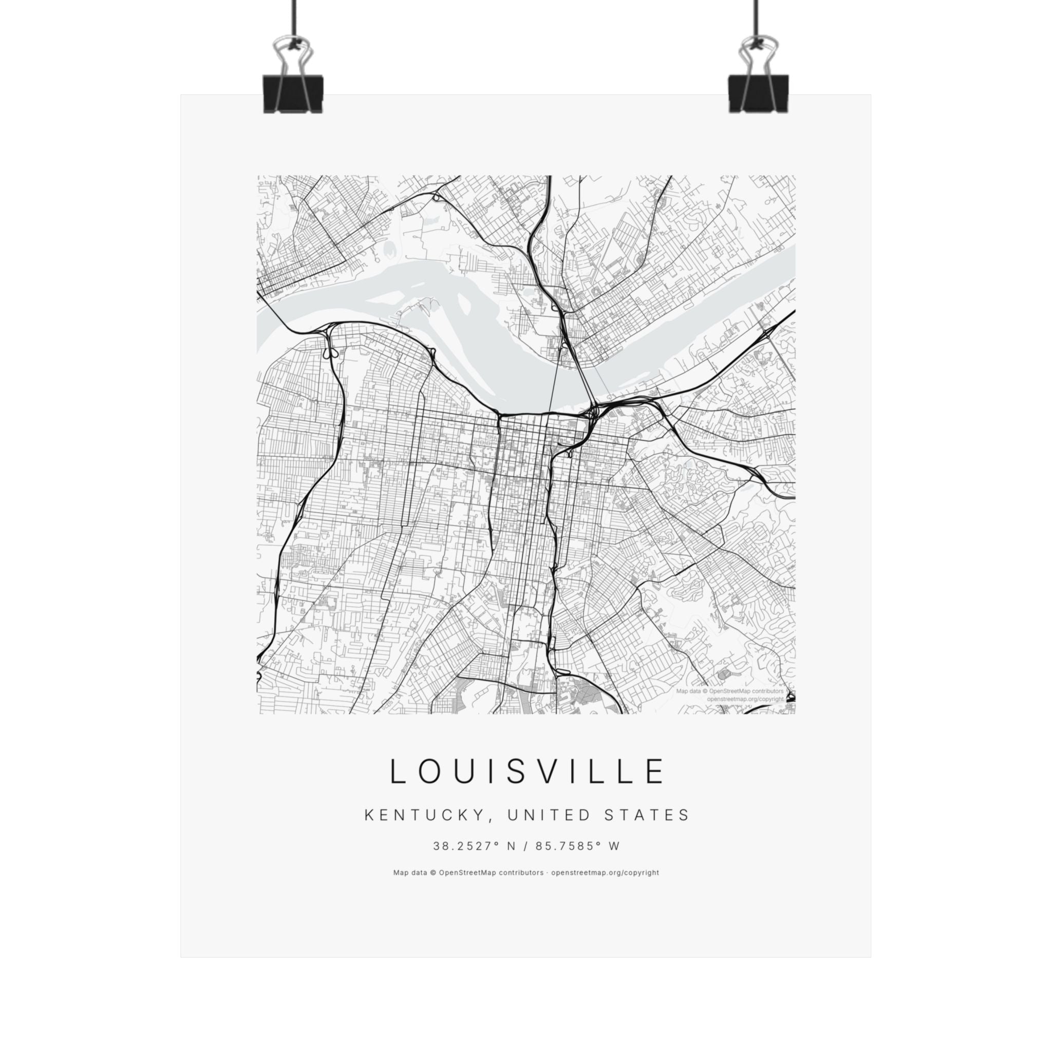 Louisville, Kentucky City Map Print — Minimalist Street Map Wall Art