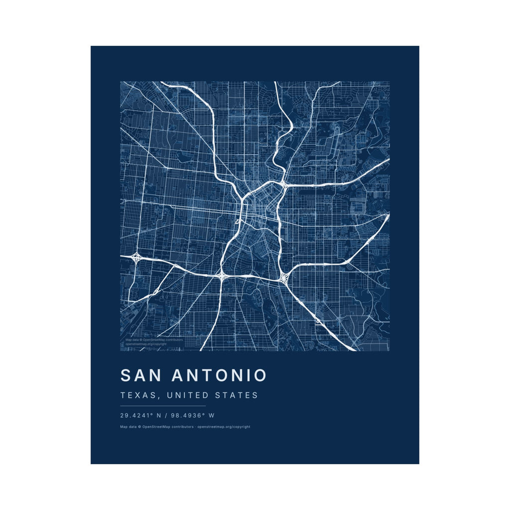 San Antonio, Texas City Map Print — Blueprint Navy Street Map Wall Art