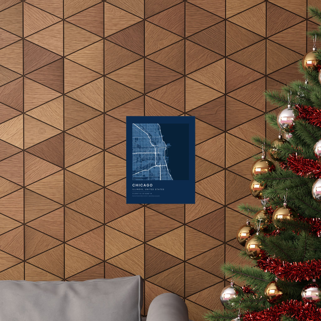Chicago, Illinois City Map Print — Blueprint Navy Street Map Wall Art