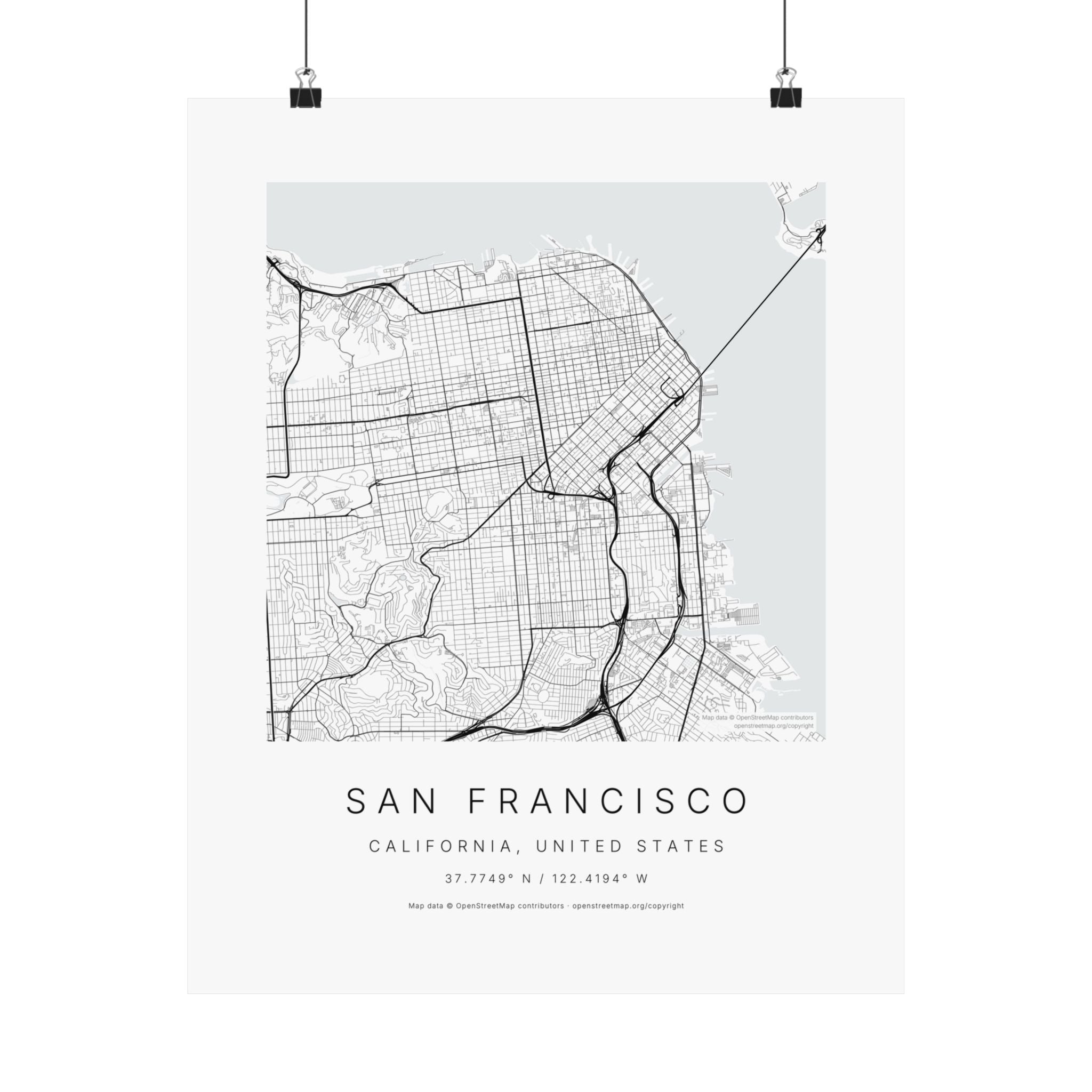 San Francisco, California City Map Print — Minimalist Street Map Wall Art