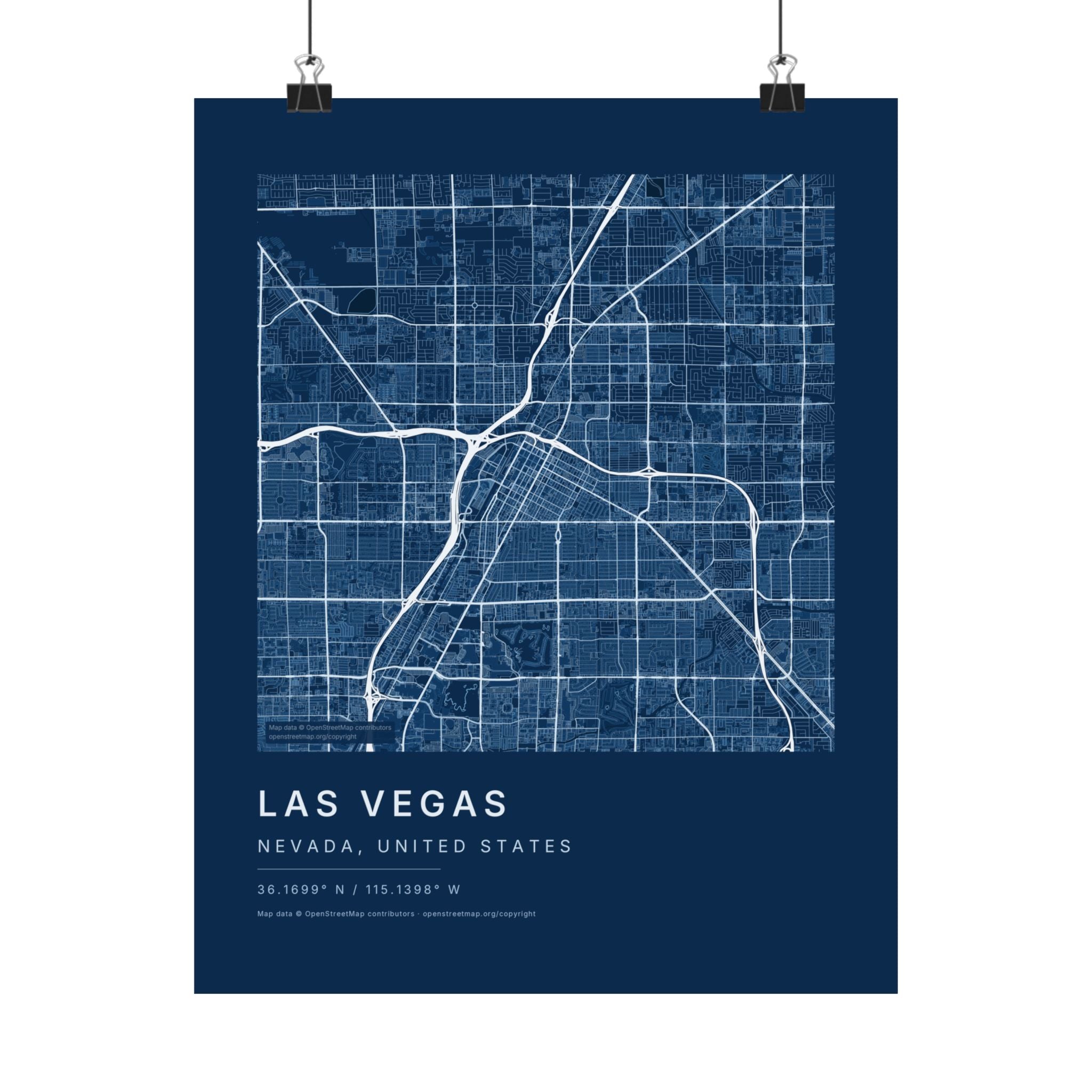 Las Vegas, Nevada City Map Print — Blueprint Navy Street Map Wall Art