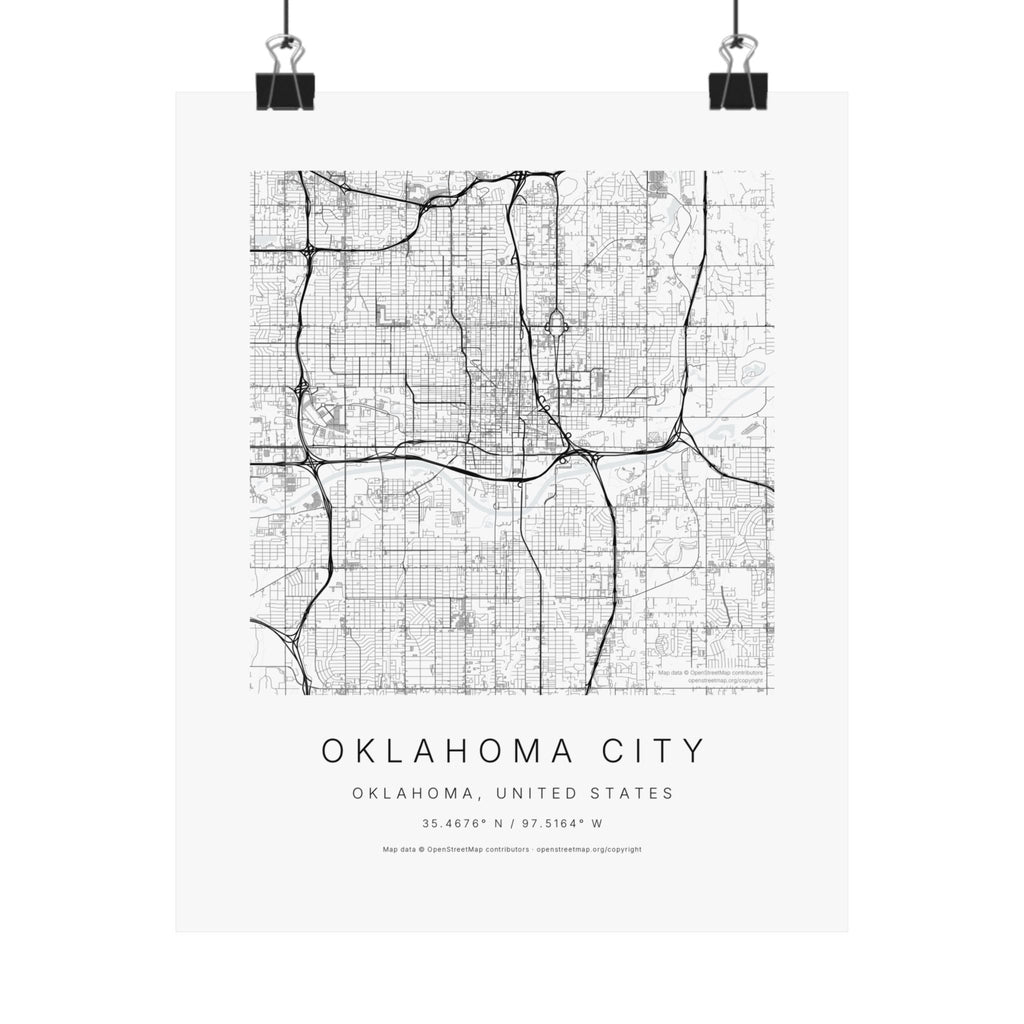 Oklahoma City, Oklahoma City Map Print — Minimalist Street Map Wall Art