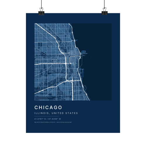 Chicago, Illinois City Map Print — Blueprint Navy Street Map Wall Art