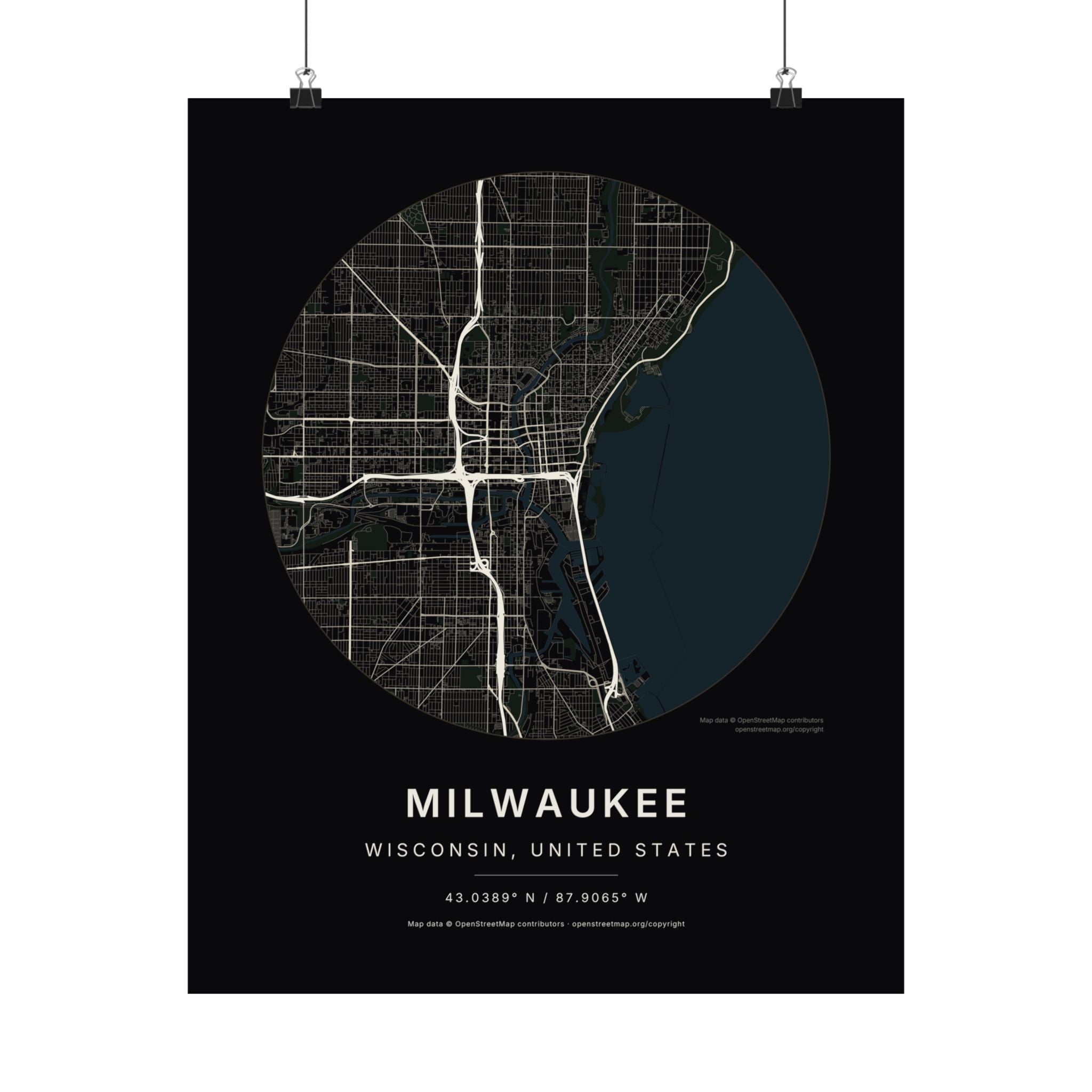 Milwaukee, Wisconsin City Map Print — Noir Black Street Map Wall Art