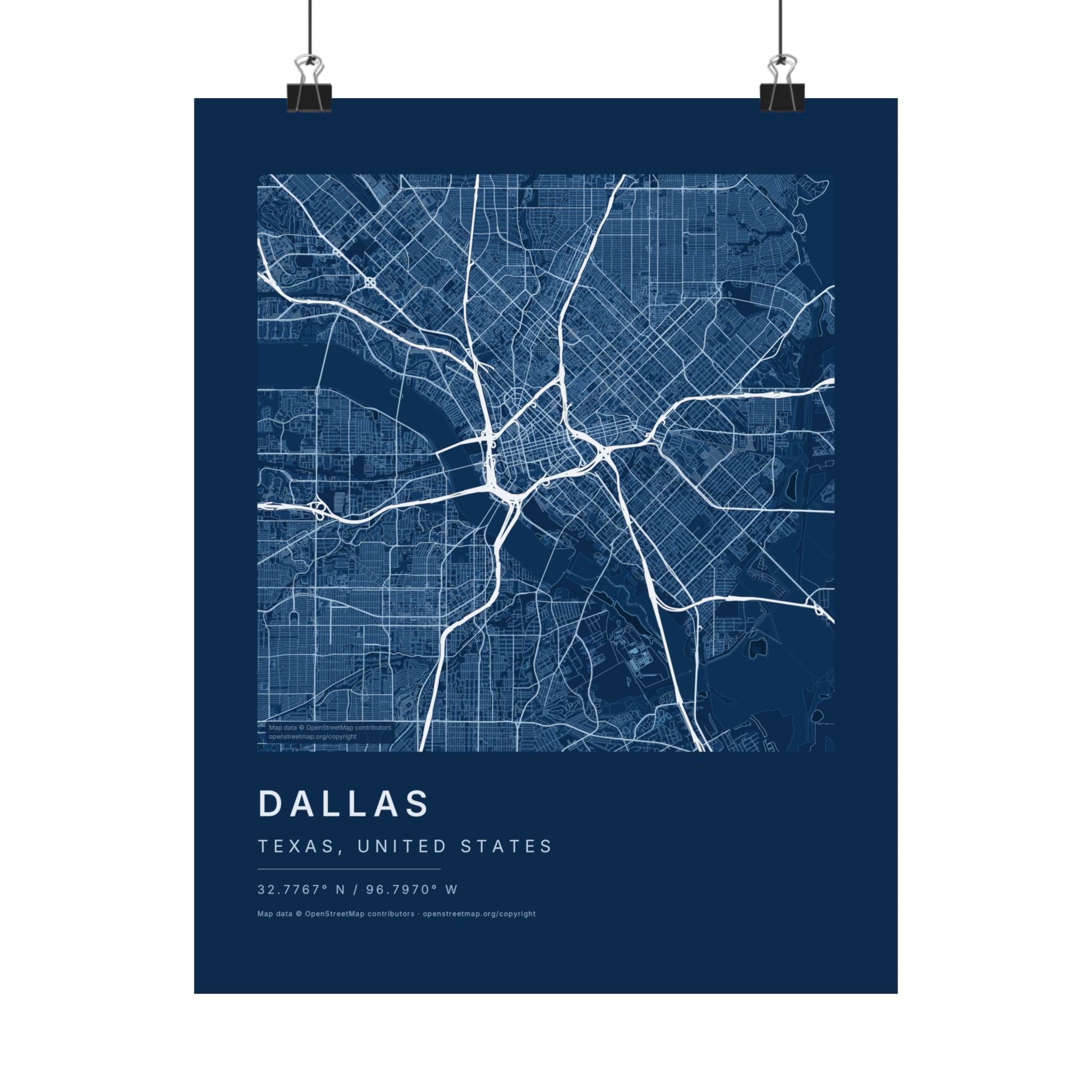 Dallas, Texas City Map Print — Blueprint Navy Street Map Wall Art