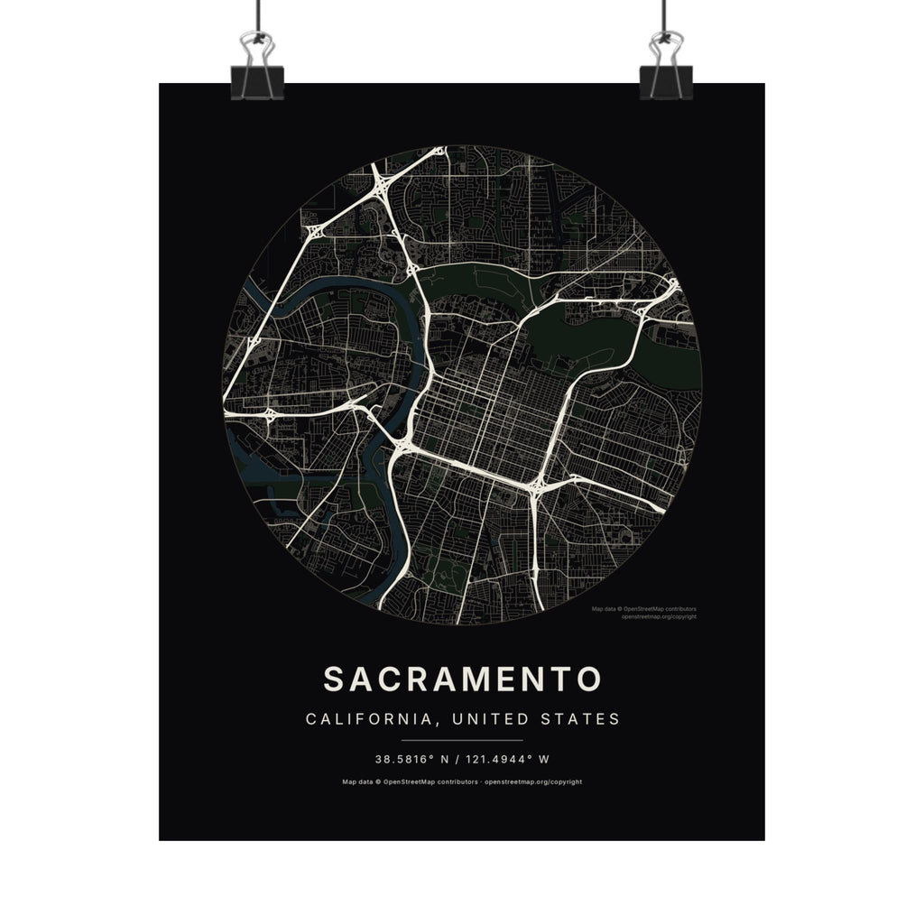 Sacramento, California City Map Print — Noir Black Street Map Wall Art