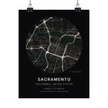 Sacramento, California City Map Print — Noir Black Street Map Wall Art