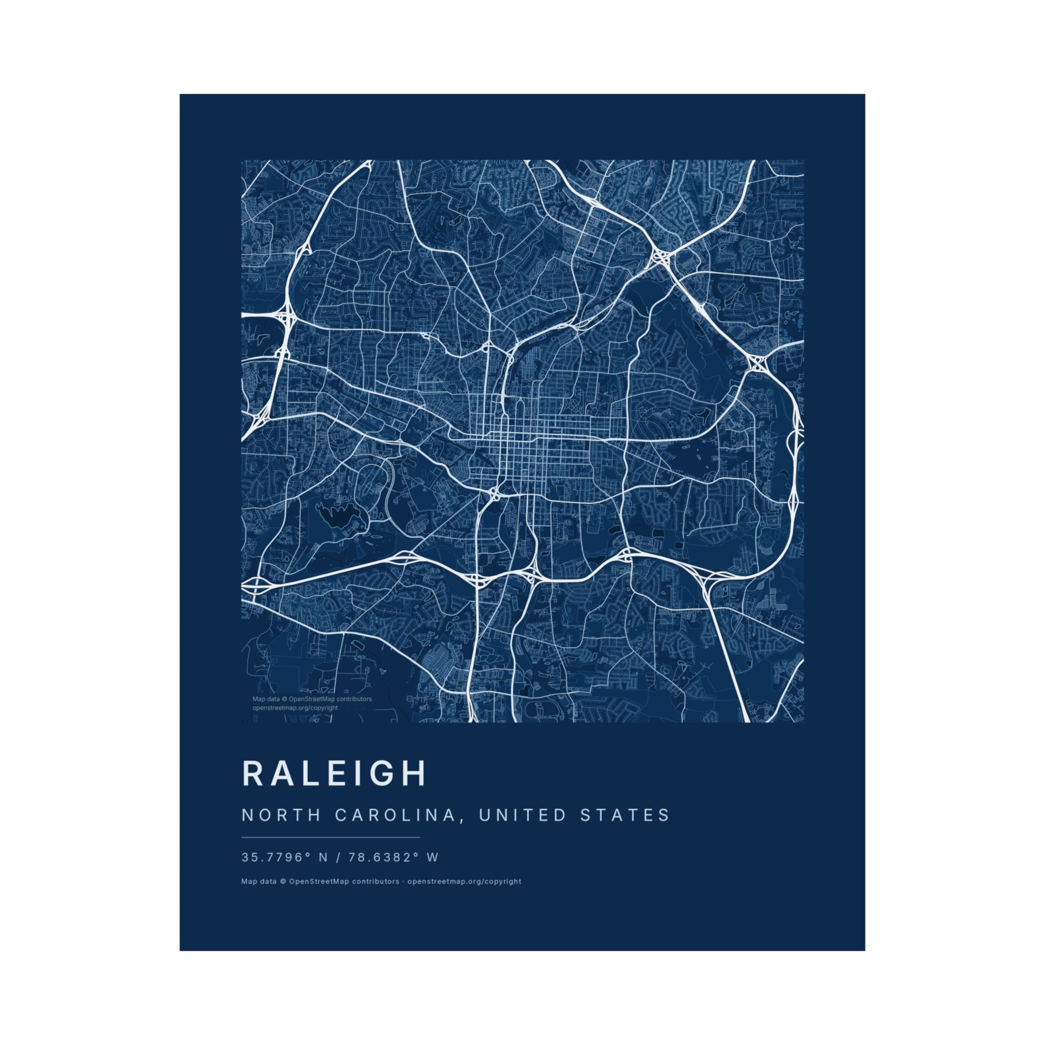 Raleigh, North Carolina City Map Print — Blueprint Navy Street Map Wall Art