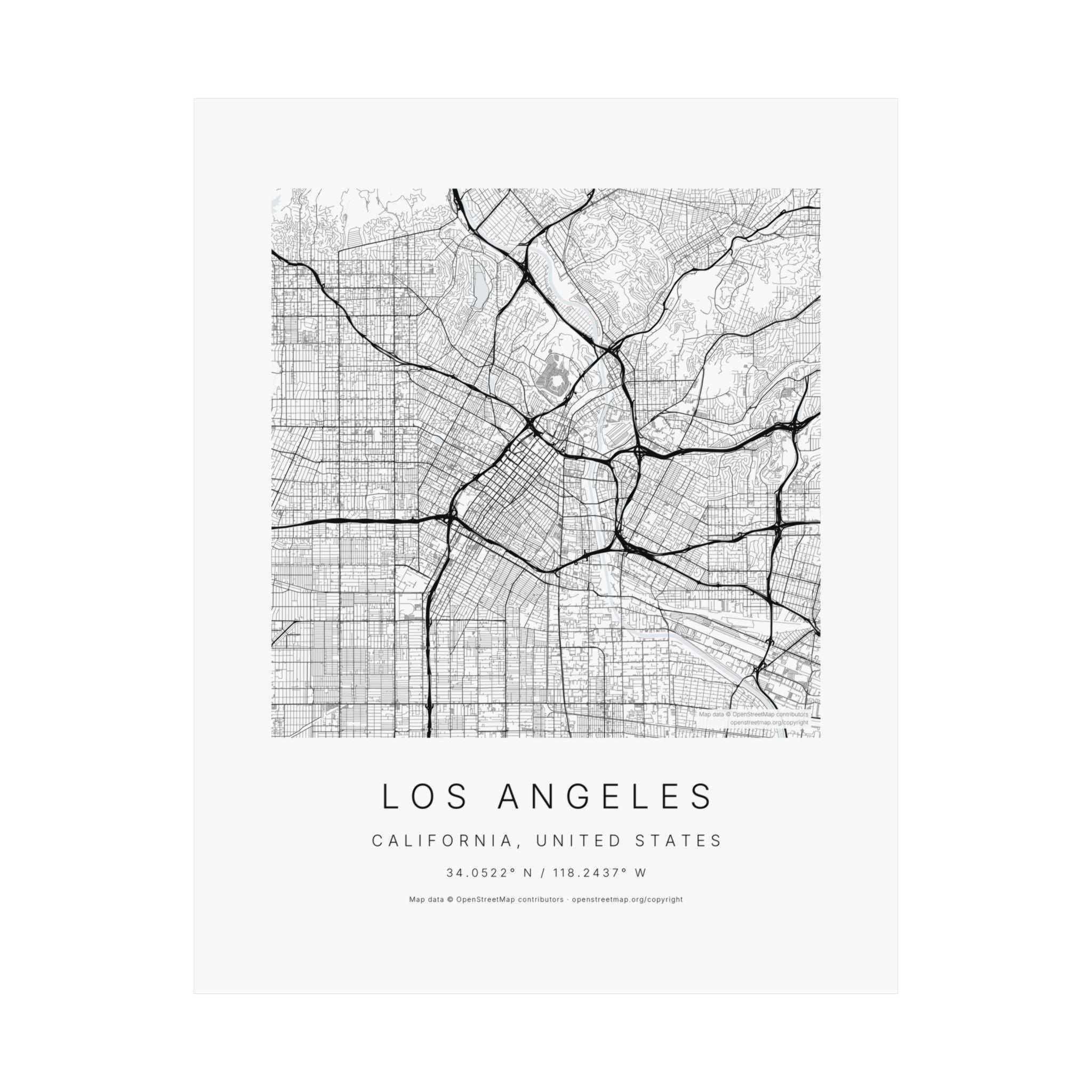 Los Angeles, California City Map Print — Minimalist Street Map Wall Art