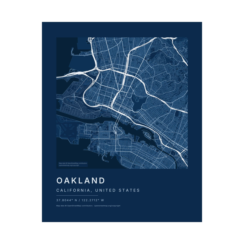 Oakland, California City Map Print — Blueprint Navy Street Map Wall Art