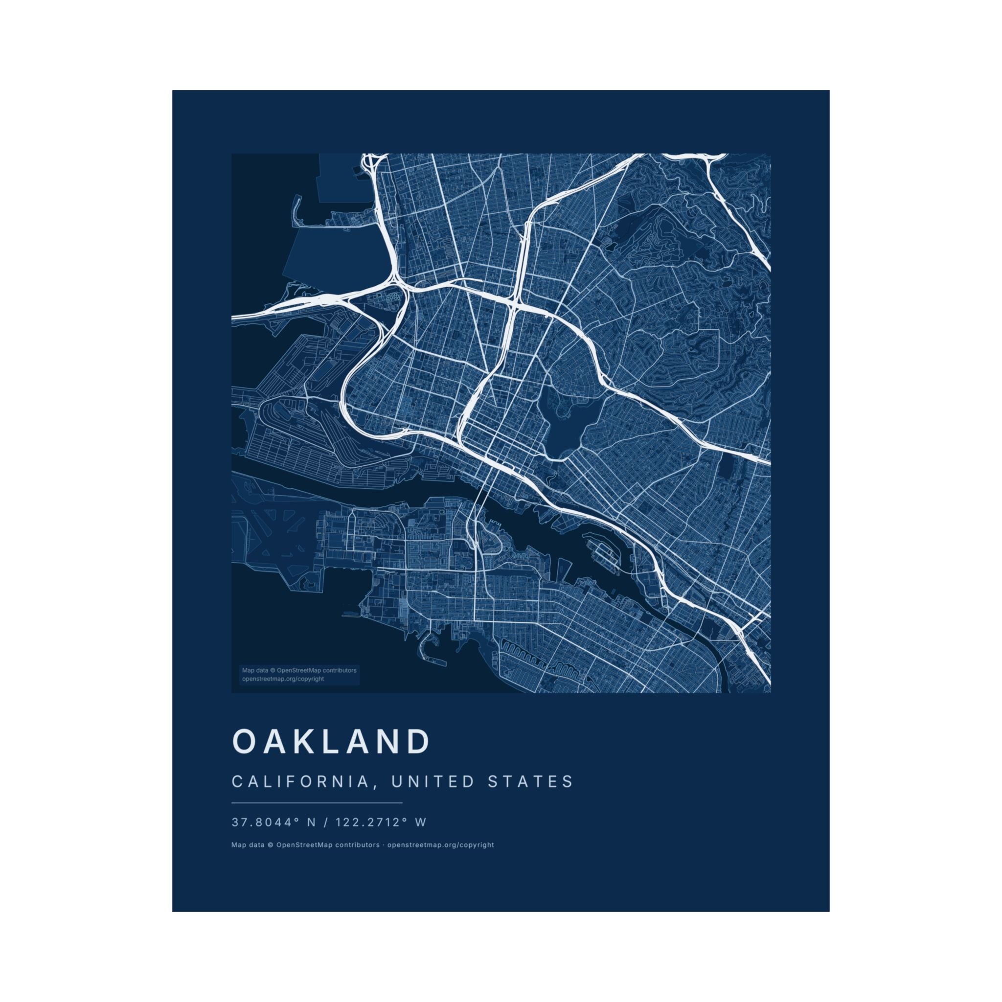 Oakland, California City Map Print — Blueprint Navy Street Map Wall Art
