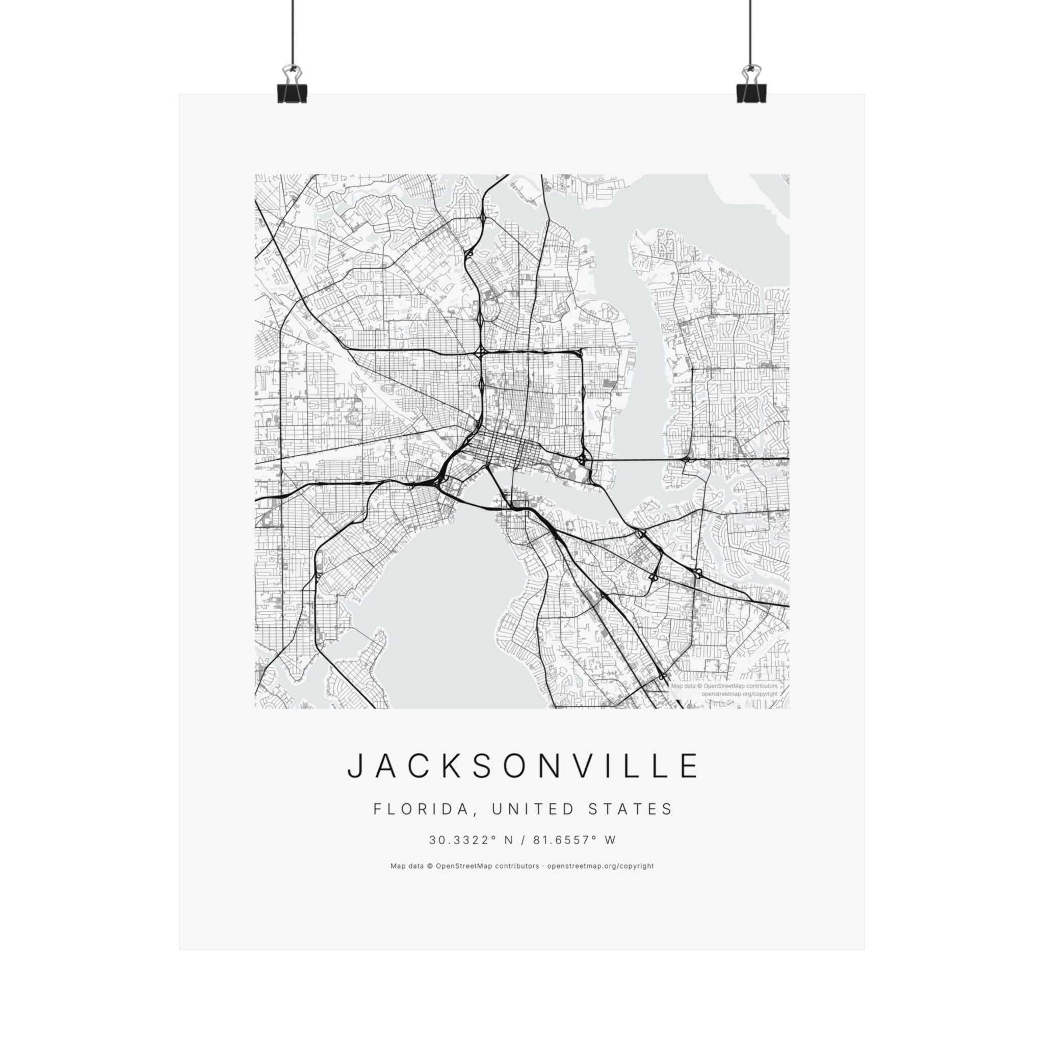 Jacksonville, Florida City Map Print — Minimalist Street Map Wall Art