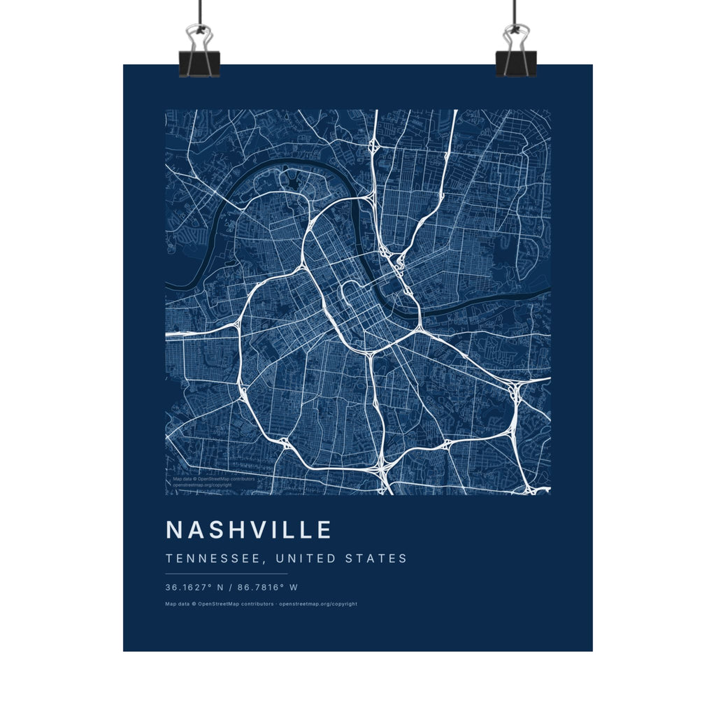 Nashville, Tennessee City Map Print — Blueprint Navy Street Map Wall Art