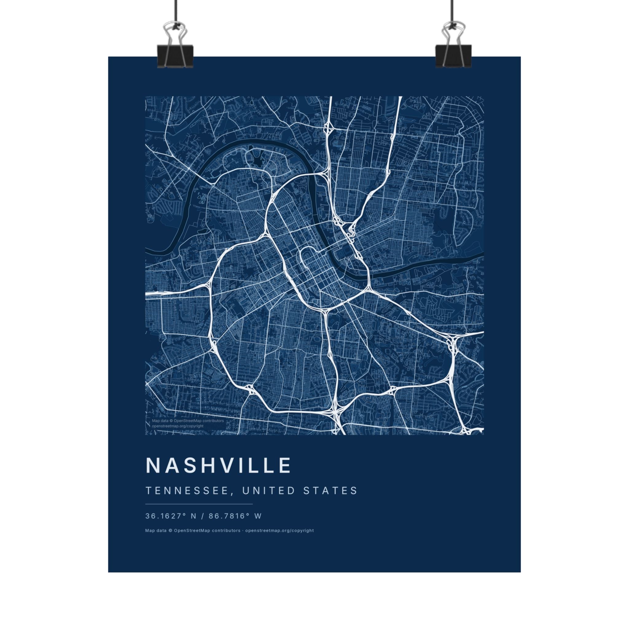 Nashville, Tennessee City Map Print — Blueprint Navy Street Map Wall Art