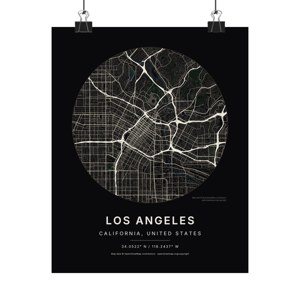 Los Angeles, California City Map Print — Noir Black Street Map Wall Art