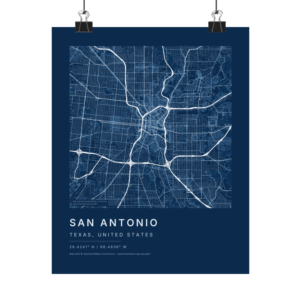 San Antonio, Texas City Map Print — Blueprint Navy Street Map Wall Art