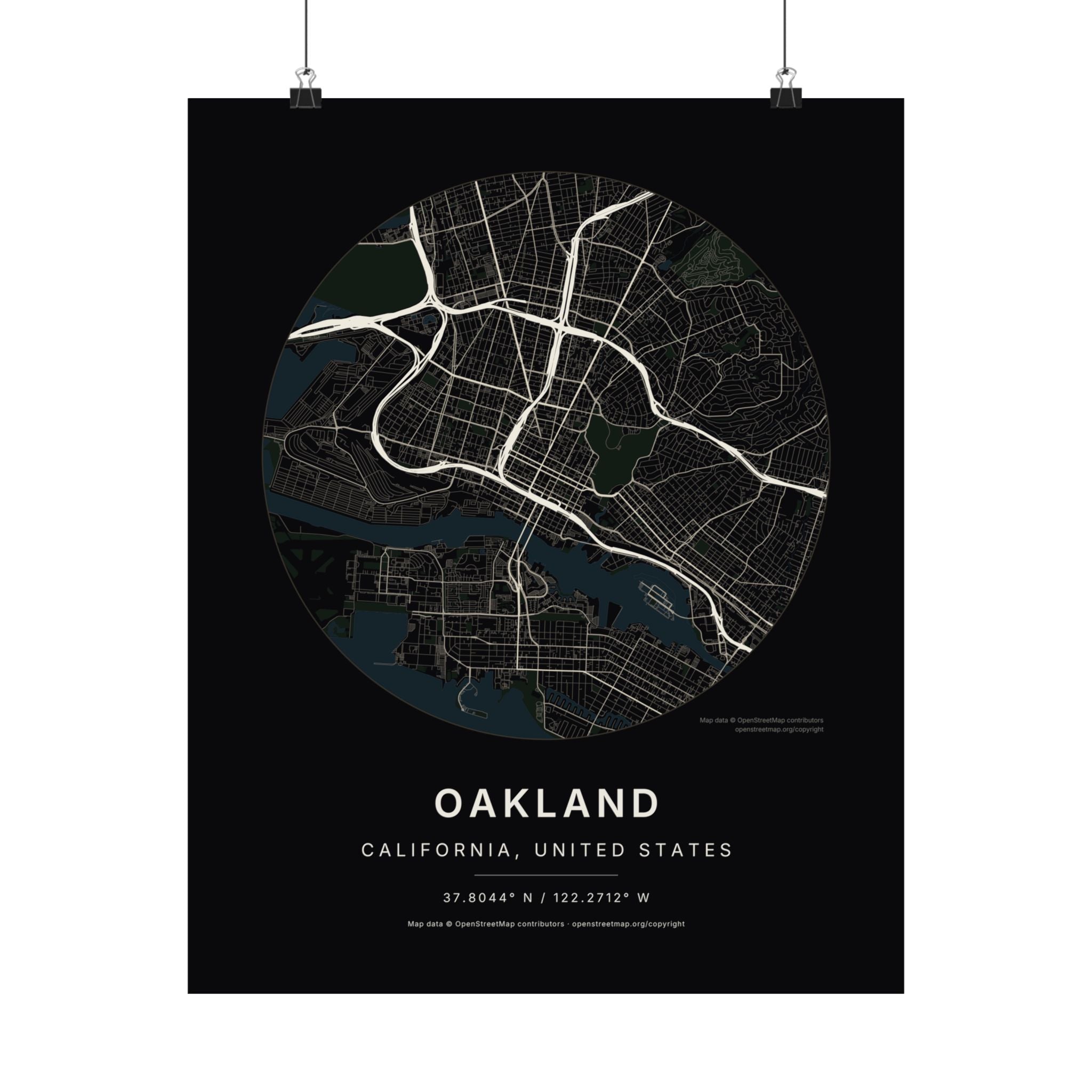 Oakland, California City Map Print — Noir Black Street Map Wall Art