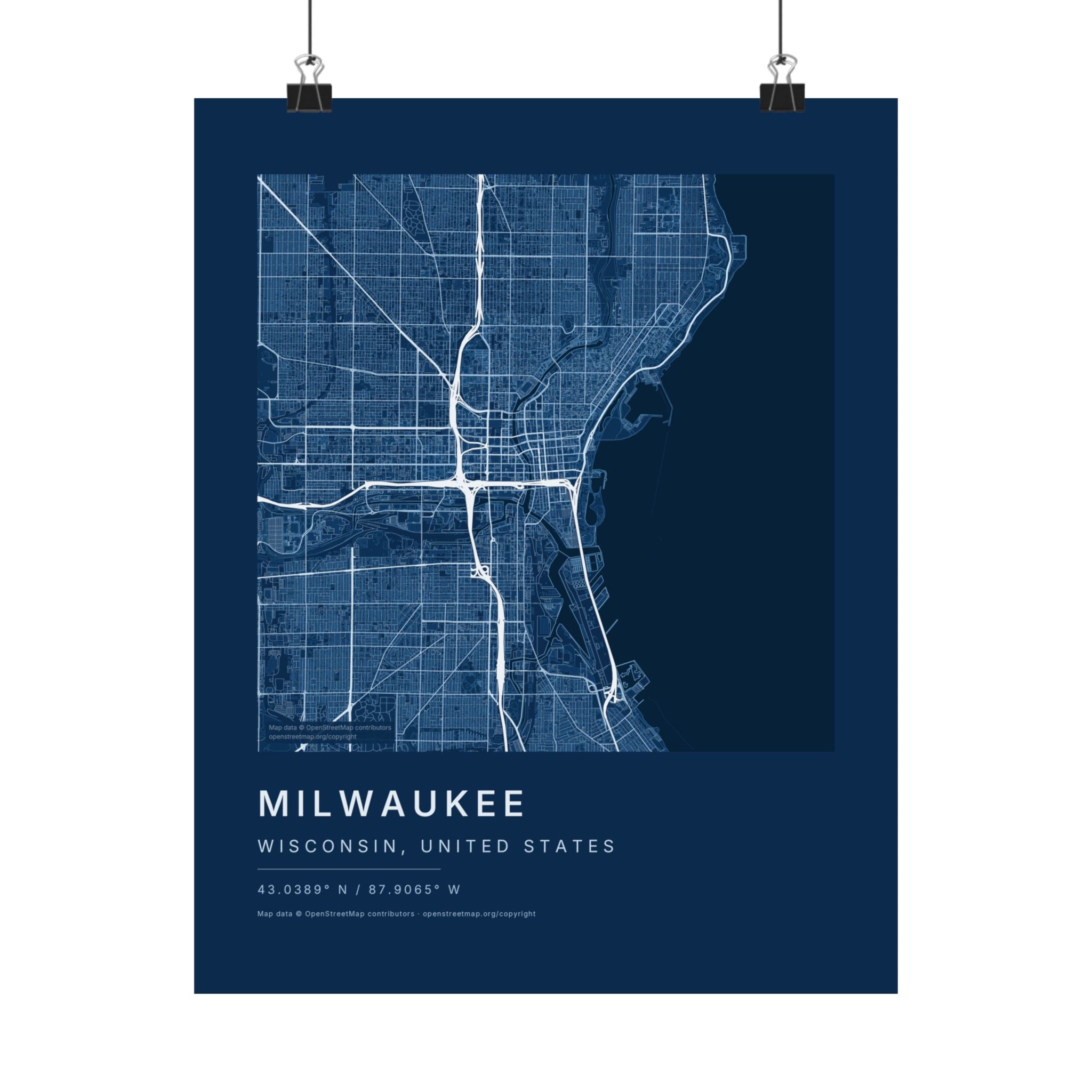 Milwaukee, Wisconsin City Map Print — Blueprint Navy Street Map Wall Art