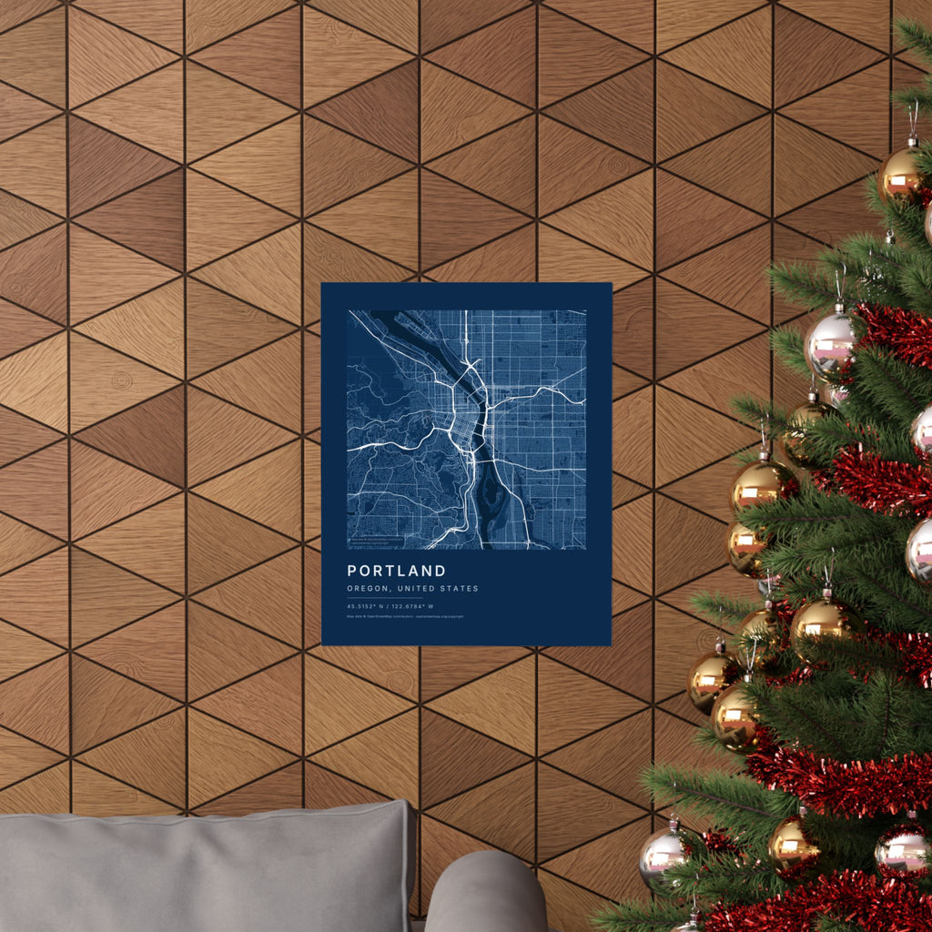 Portland, Oregon City Map Print — Blueprint Navy Street Map Wall Art