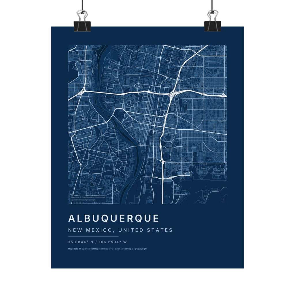 Albuquerque, New Mexico City Map Print — Blueprint Navy Street Map Wall Art