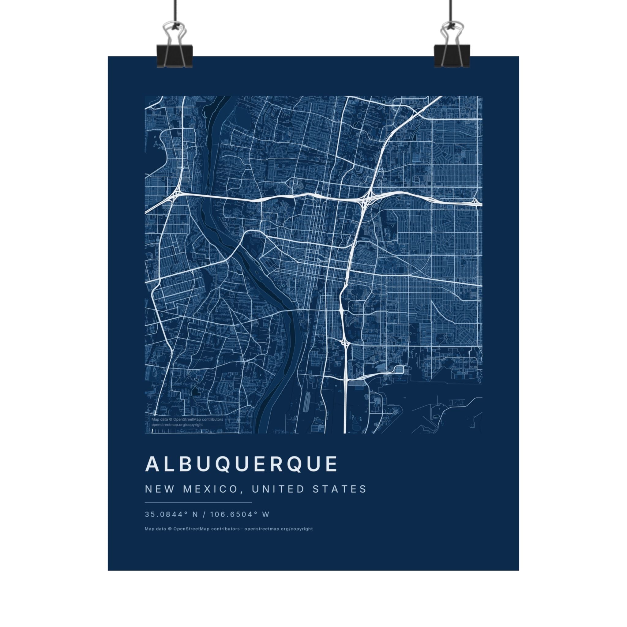 Albuquerque, New Mexico City Map Print — Blueprint Navy Street Map Wall Art