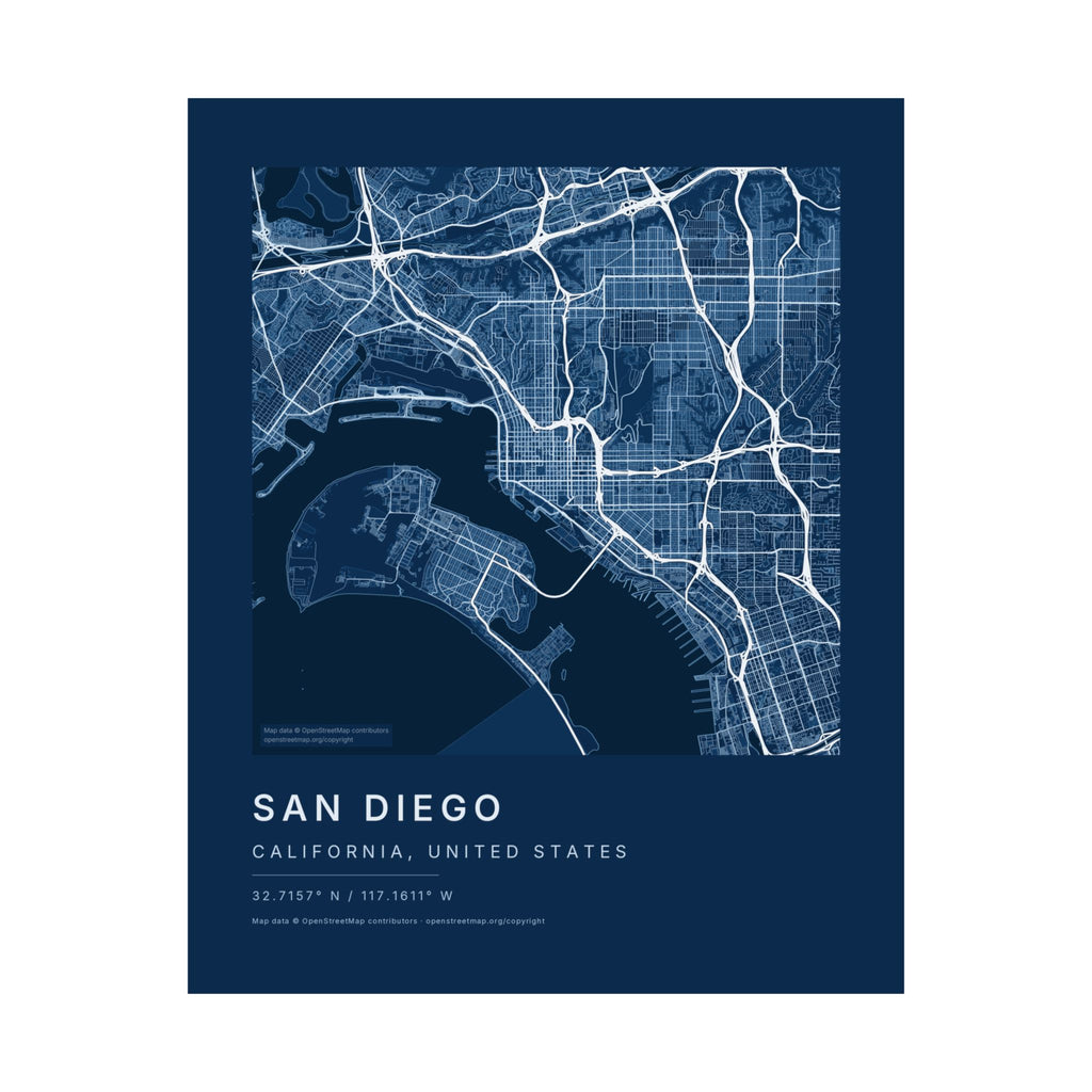 San Diego, California City Map Print — Blueprint Navy Street Map Wall Art