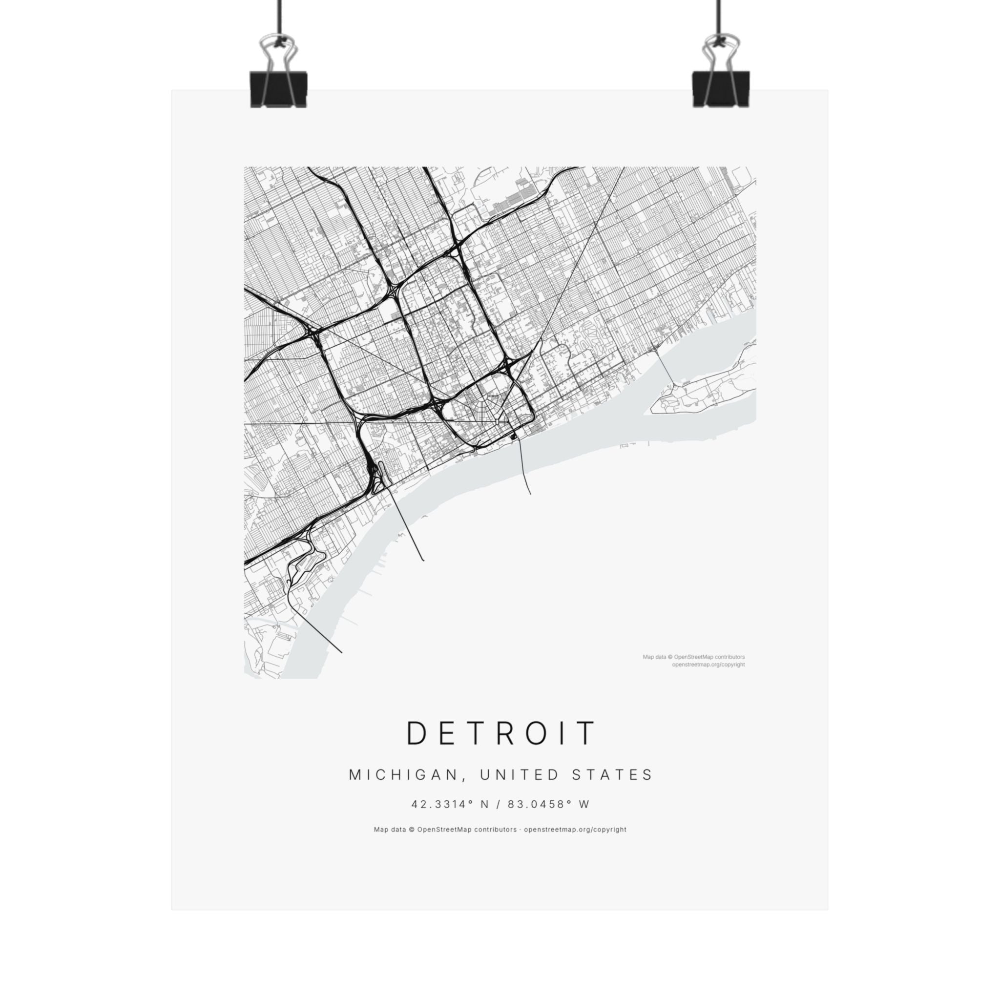 Detroit, Michigan City Map Print — Minimalist Street Map Wall Art