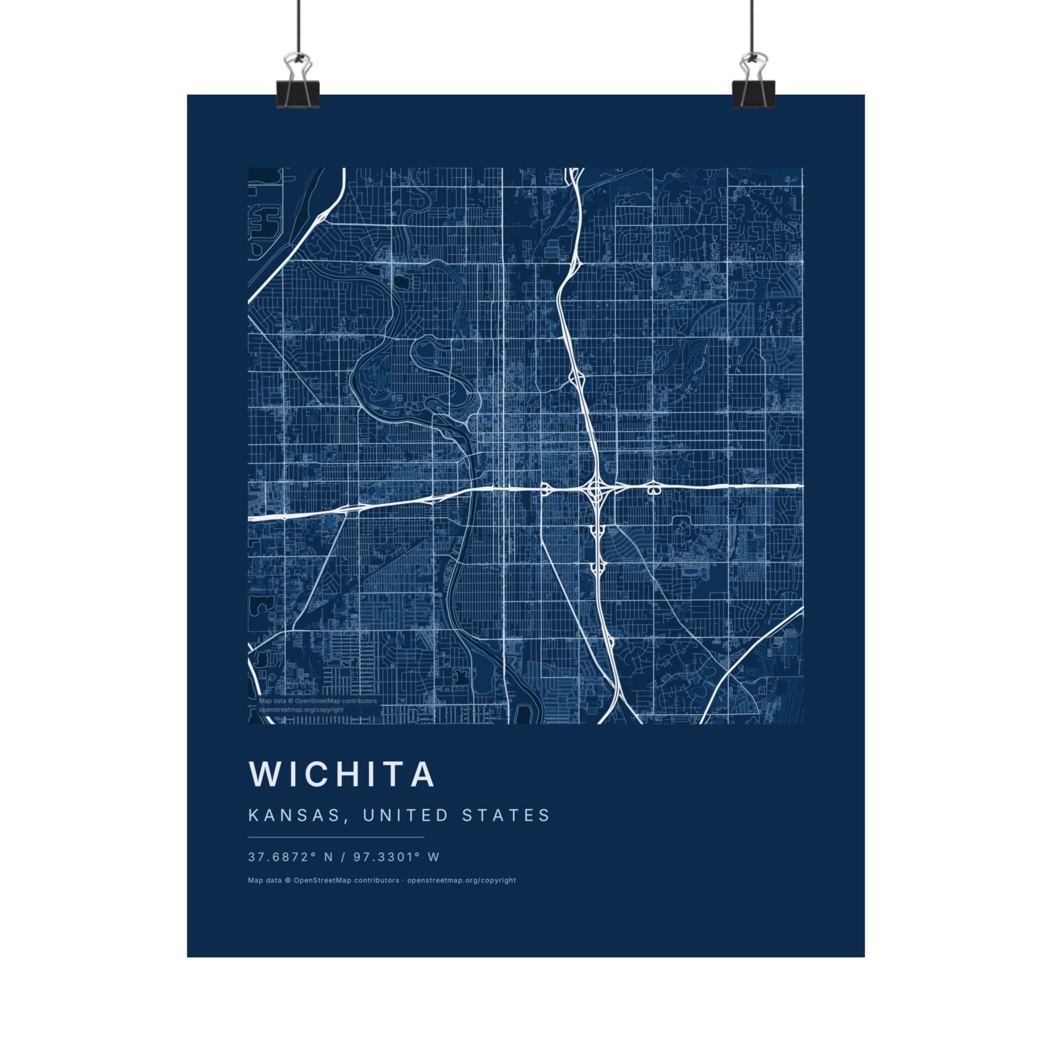 Wichita, Kansas City Map Print — Blueprint Navy Street Map Wall Art