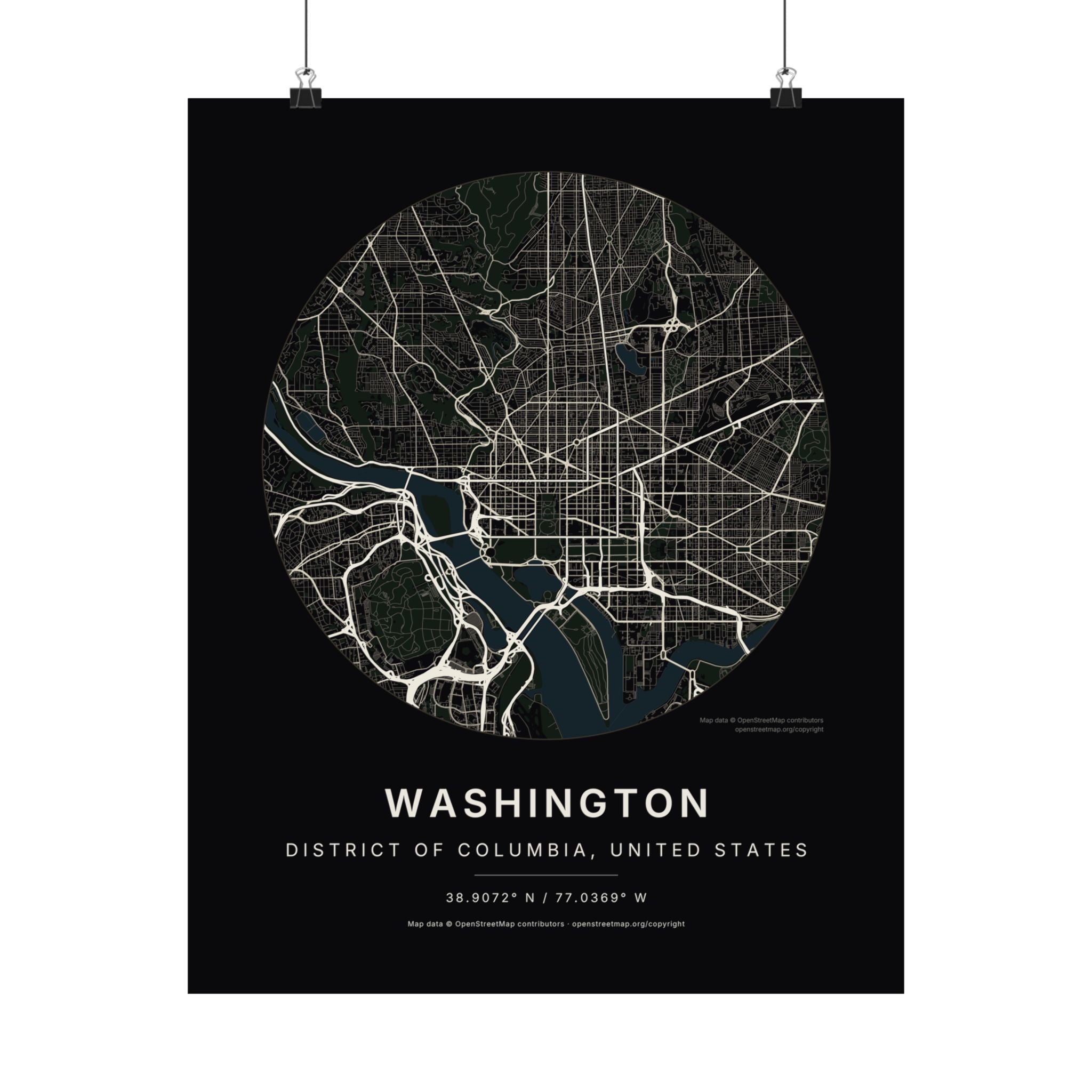 Washington, District of Columbia City Map Print — Noir Black Street Map Wall Art