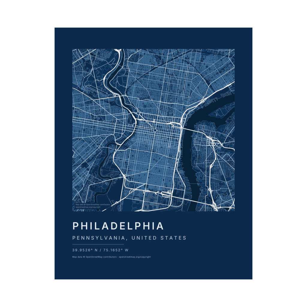 Philadelphia, Pennsylvania City Map Print — Blueprint Navy Street Map Wall Art