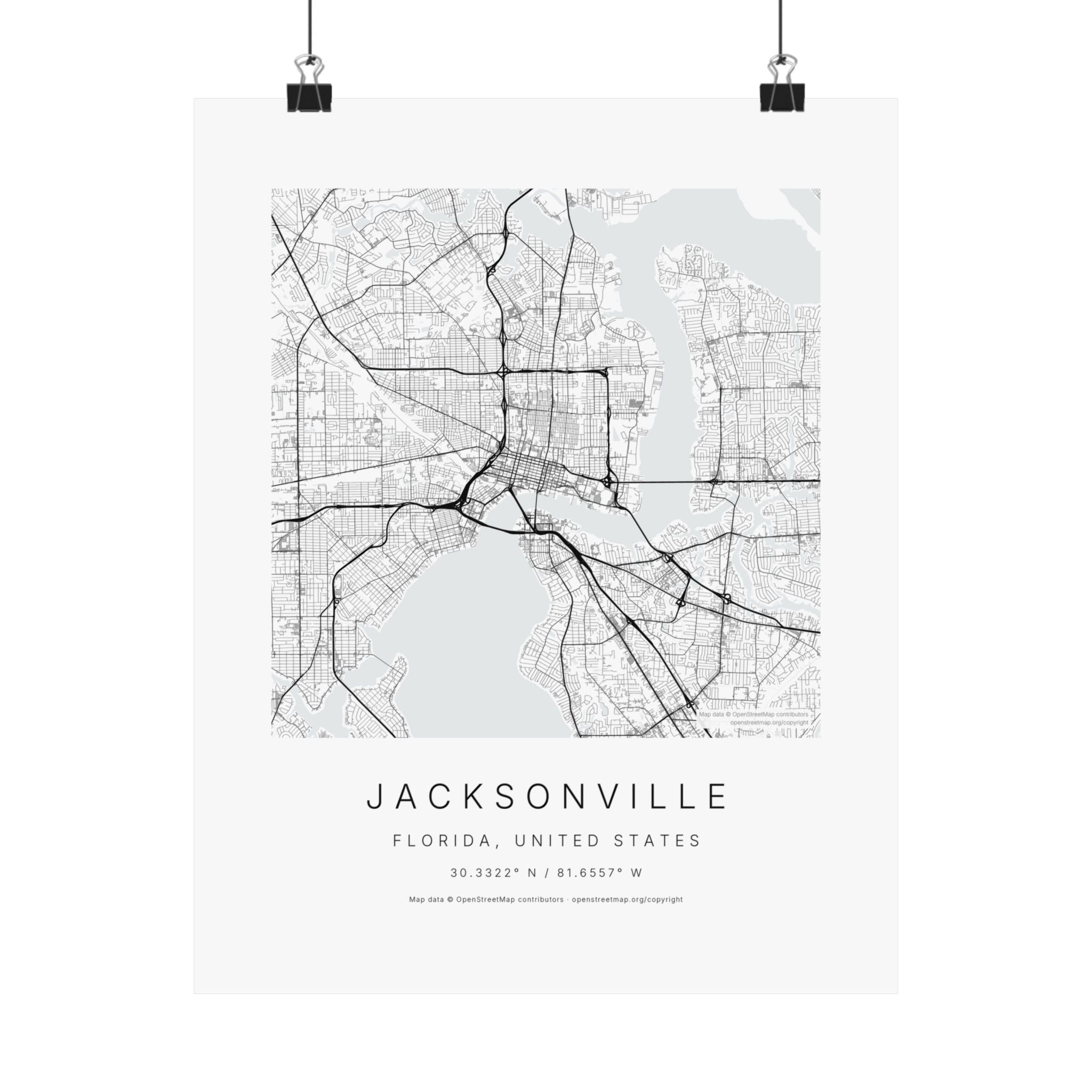 Jacksonville, Florida City Map Print — Minimalist Street Map Wall Art