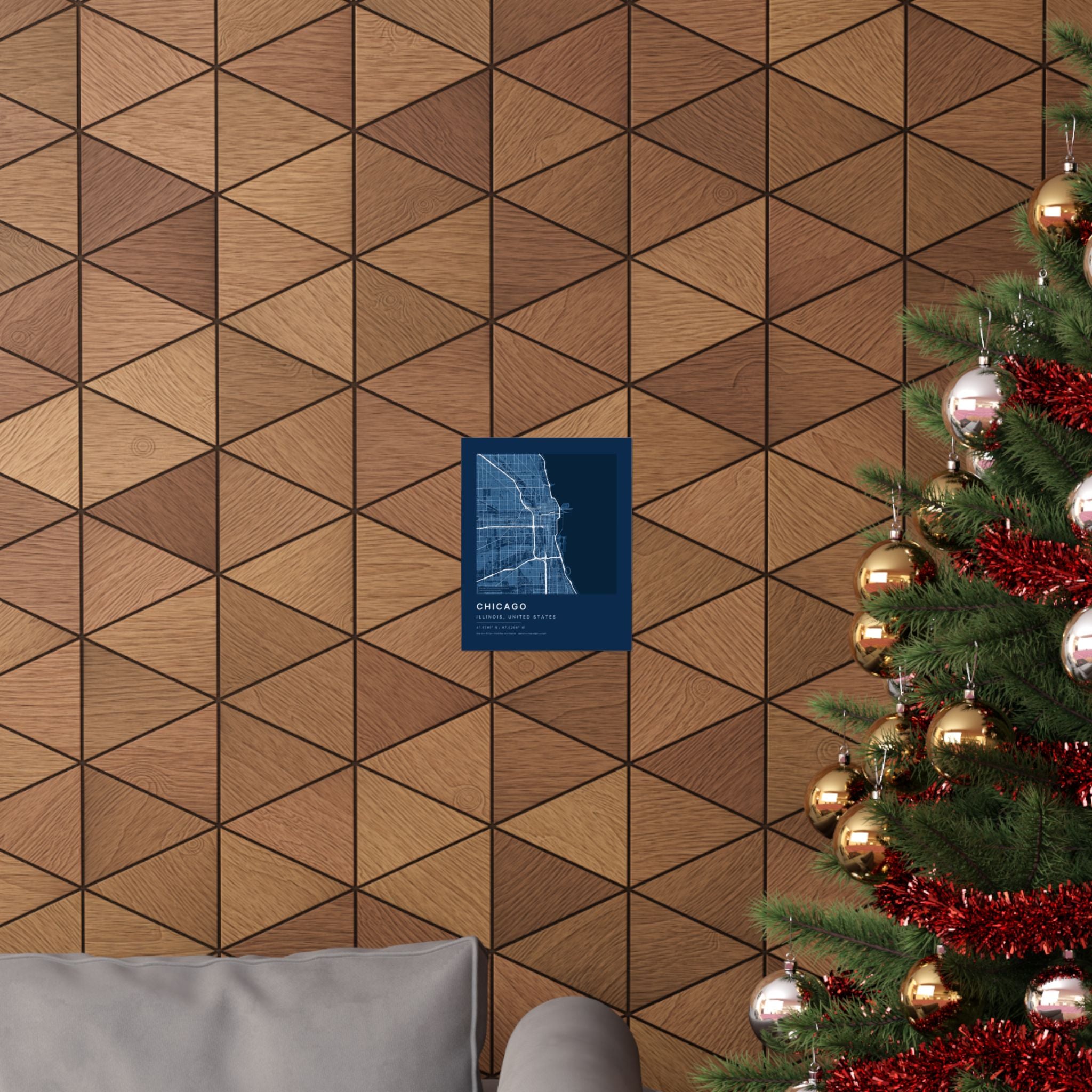 Chicago, Illinois City Map Print — Blueprint Navy Street Map Wall Art