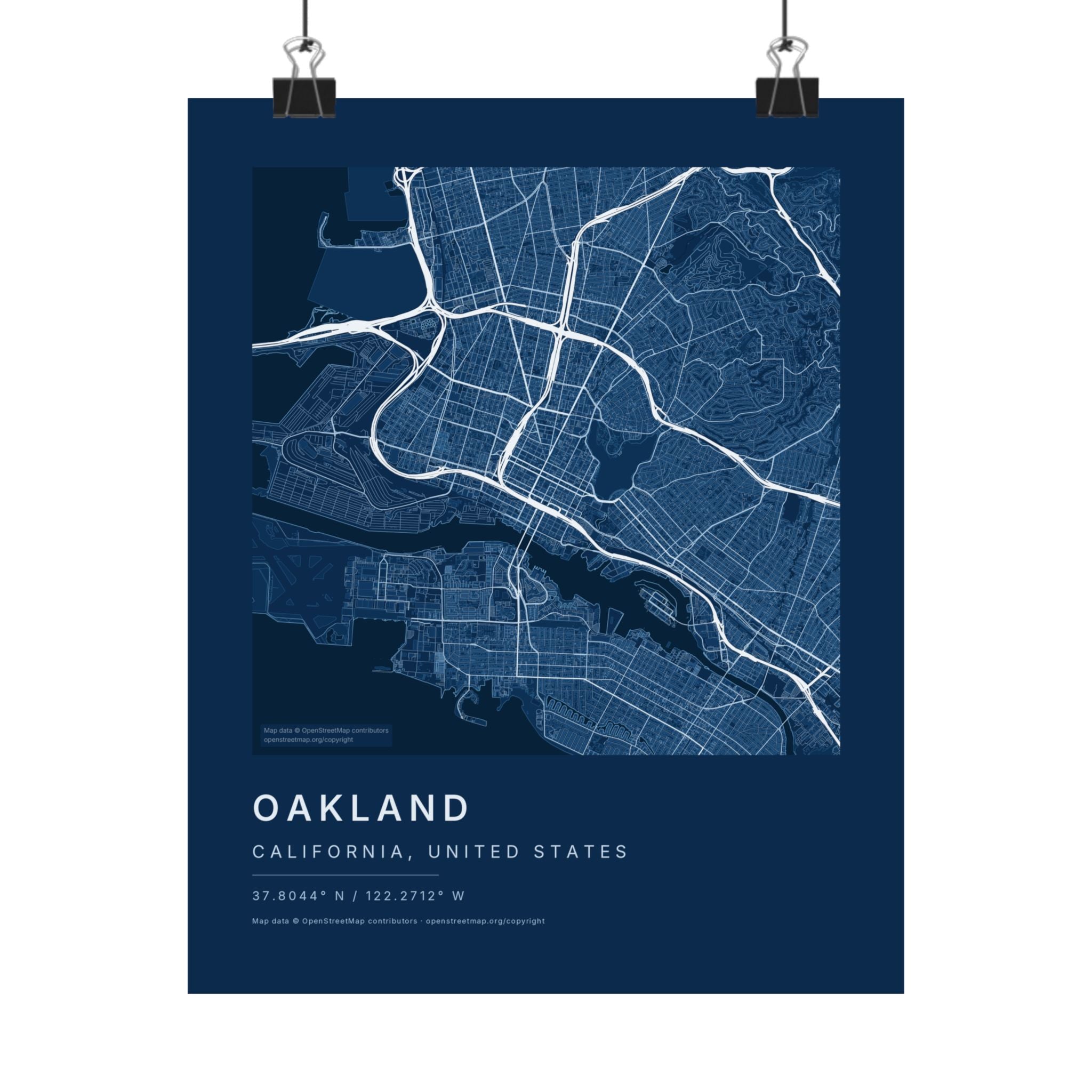 Oakland, California City Map Print — Blueprint Navy Street Map Wall Art