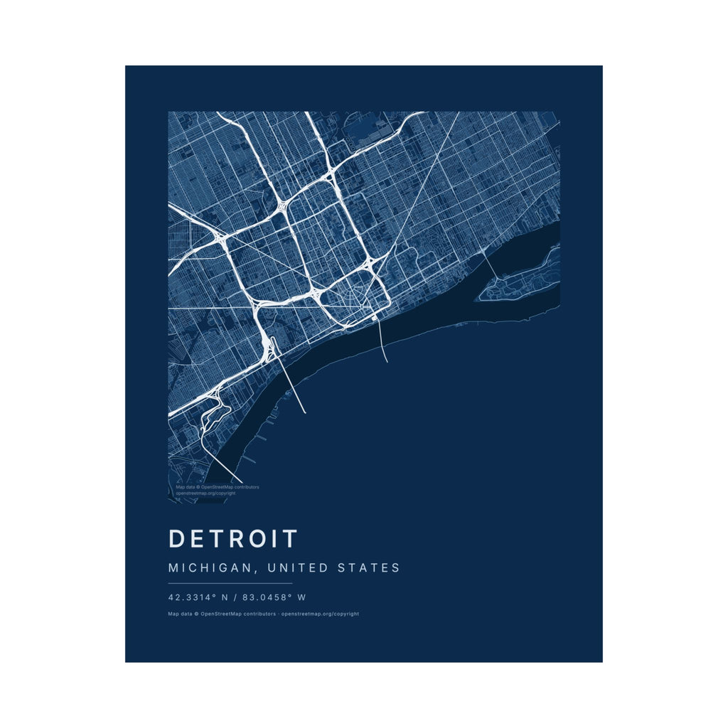 Detroit, Michigan City Map Print — Blueprint Navy Street Map Wall Art