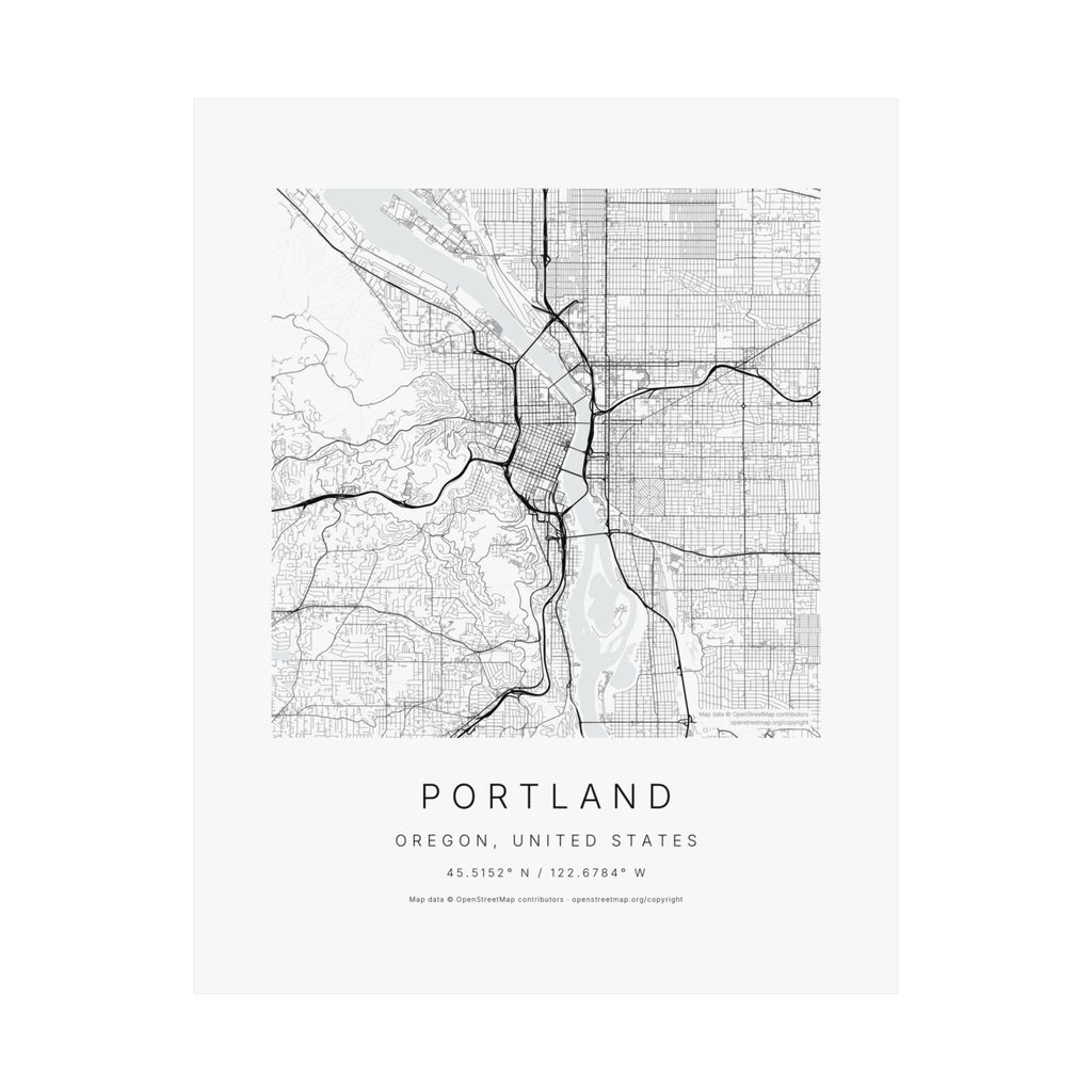 Portland, Oregon City Map Print — Minimalist Street Map Wall Art