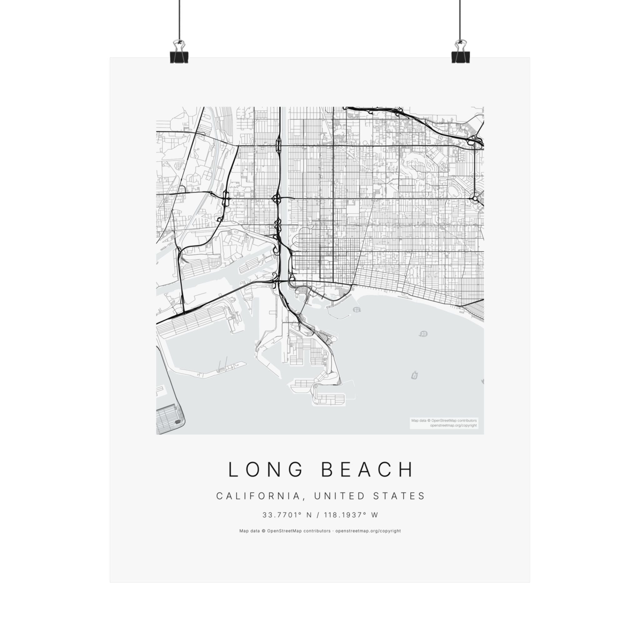 Long Beach, California City Map Print — Minimalist Street Map Wall Art