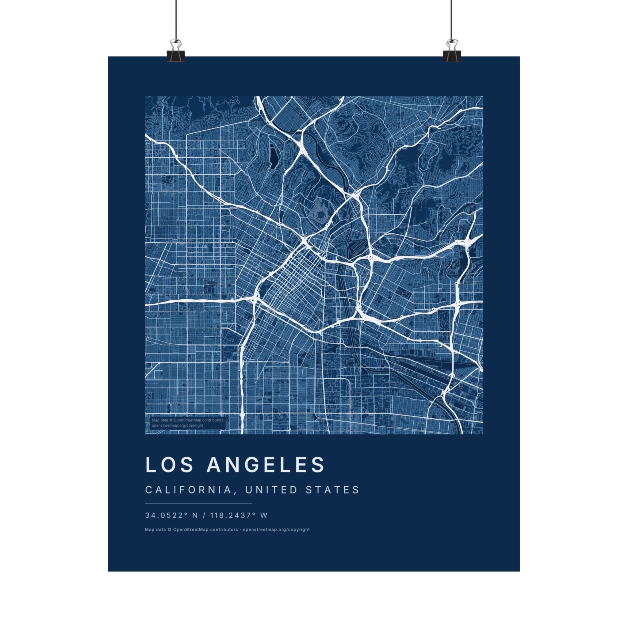 Los Angeles, California City Map Print — Blueprint Navy Street Map Wall Art
