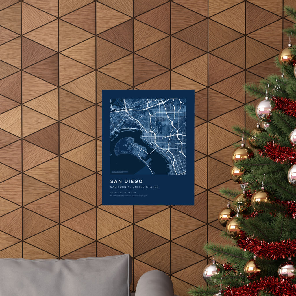 San Diego, California City Map Print — Blueprint Navy Street Map Wall Art
