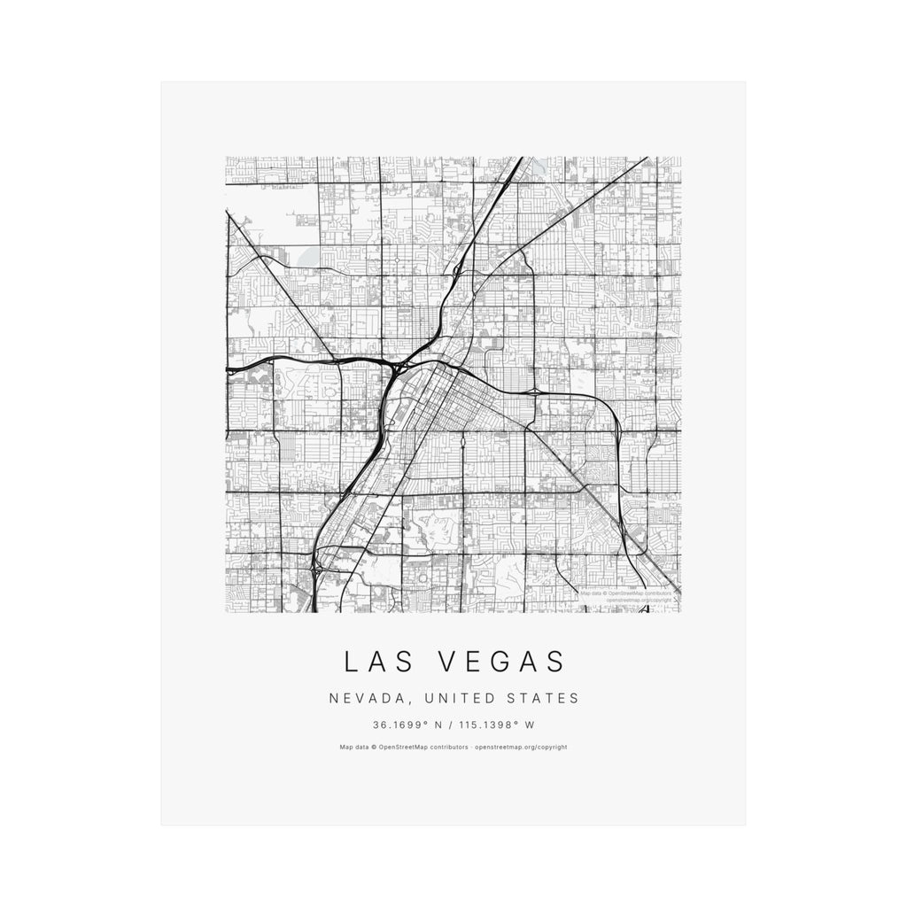 Las Vegas, Nevada City Map Print — Minimalist Street Map Wall Art