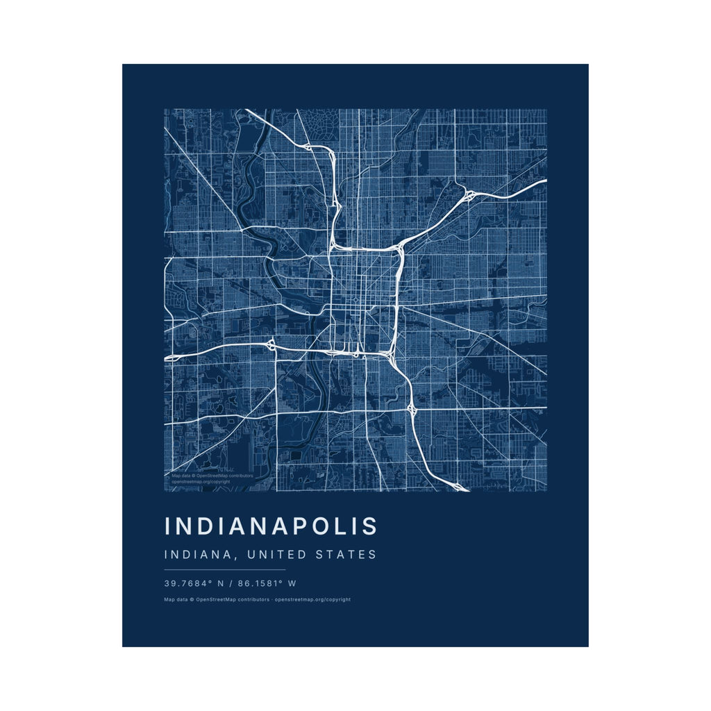 Indianapolis, Indiana City Map Print — Blueprint Navy Street Map Wall Art