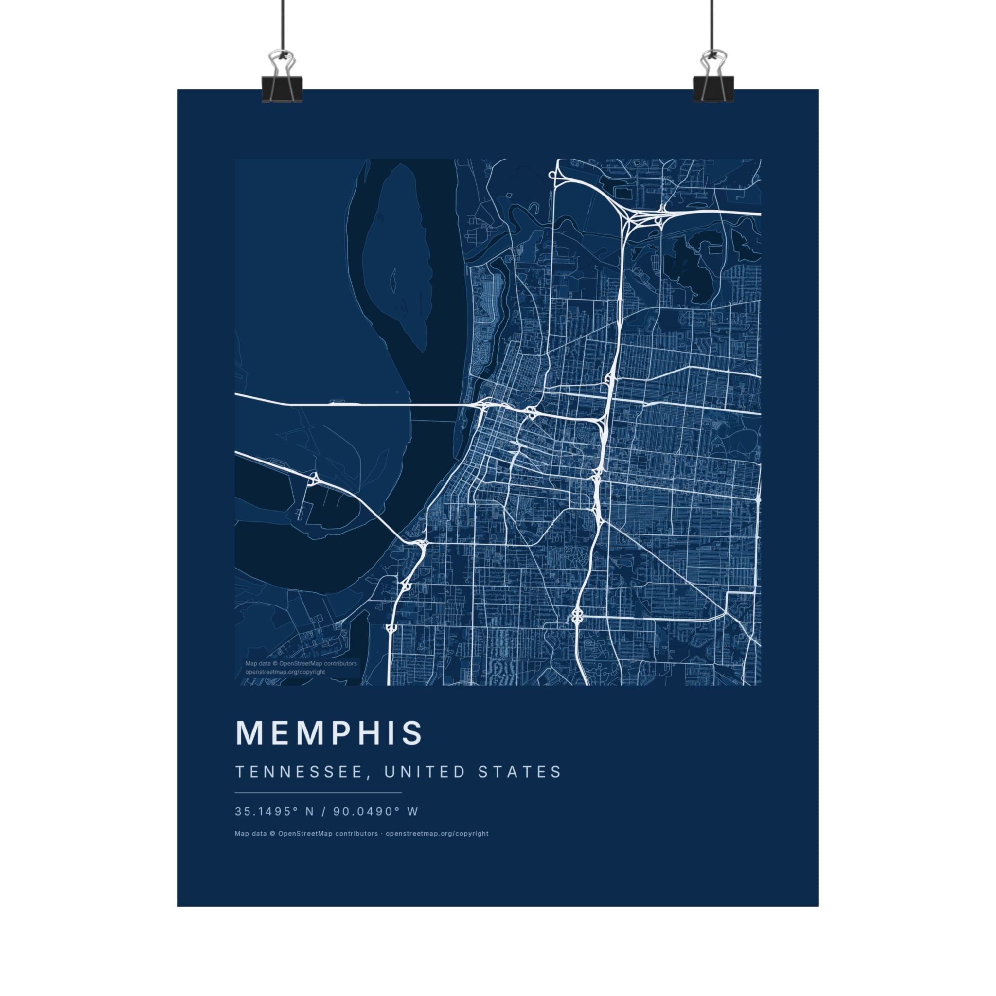 Memphis, Tennessee City Map Print — Blueprint Navy Street Map Wall Art