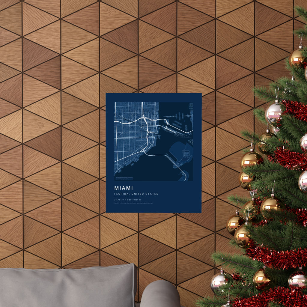 Miami, Florida City Map Print — Blueprint Navy Street Map Wall Art