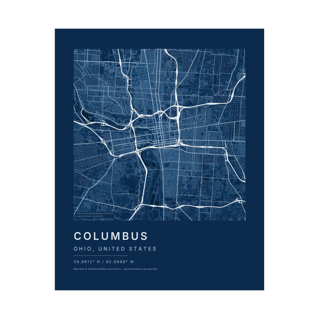 Columbus, Ohio City Map Print — Blueprint Navy Street Map Wall Art