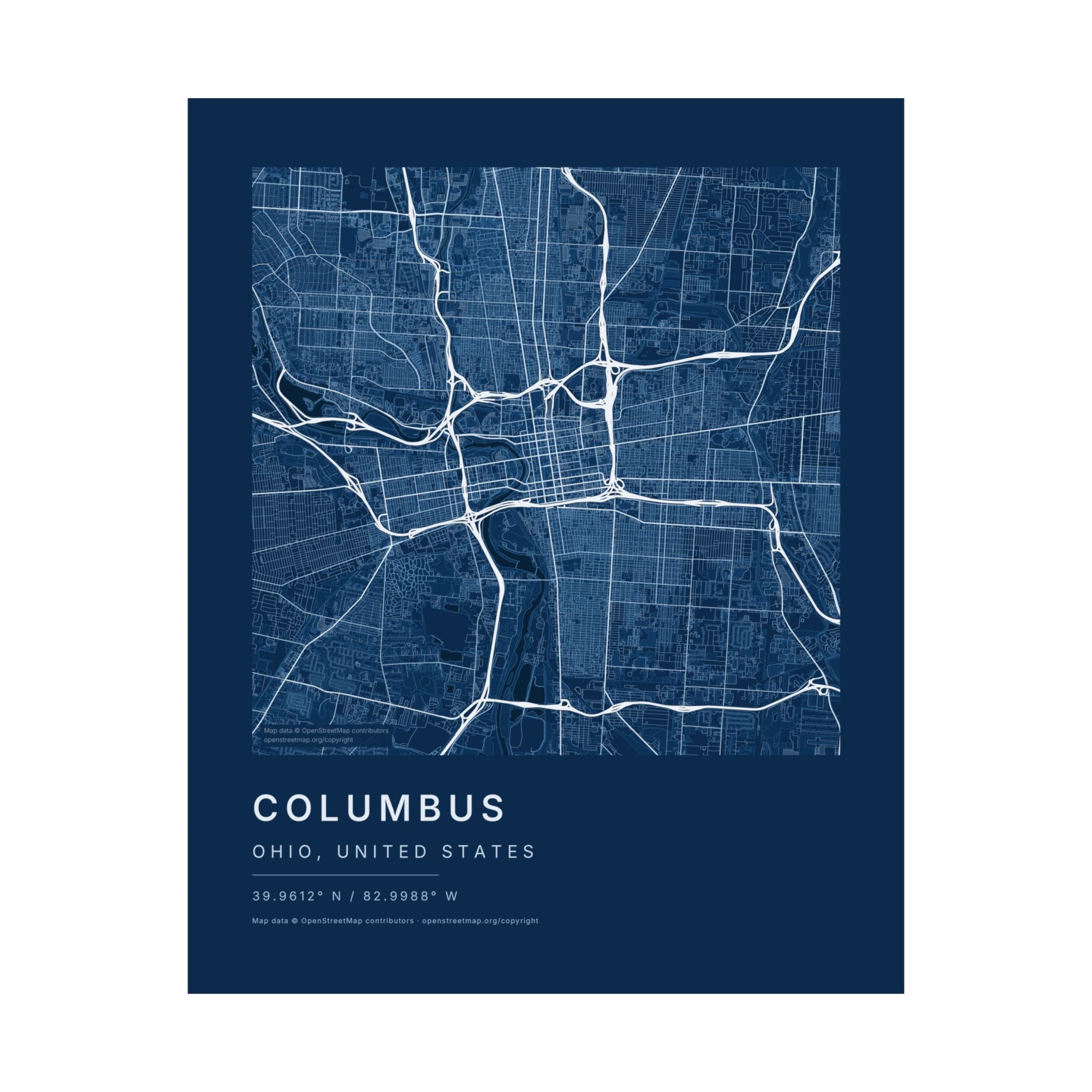 Columbus, Ohio City Map Print — Blueprint Navy Street Map Wall Art